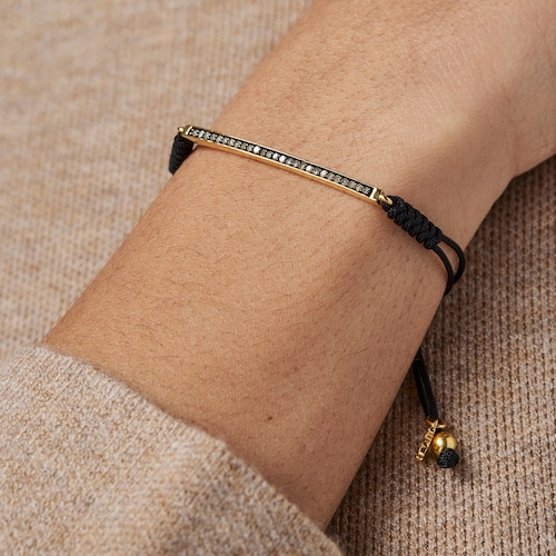 Nocturne bar Bracelet in Silver Vermeil with Diamonds and black Cord