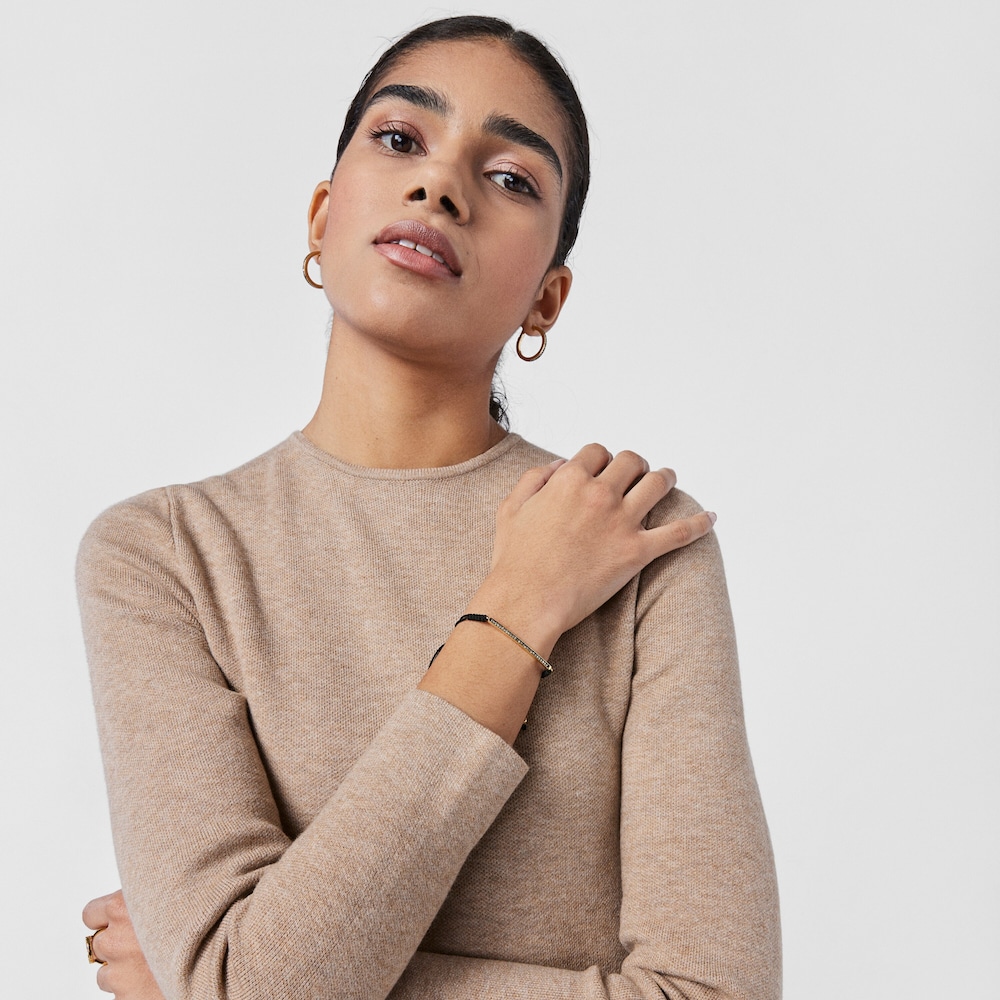 Pulseira Nocturne barra em Prata Vermeil, Diamantes e Cord&atilde;o preto