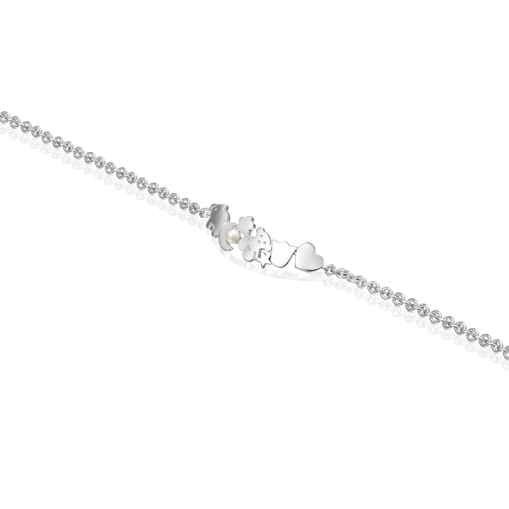 Pulseira Nocturne motivos em Prata com P&eacute;rola