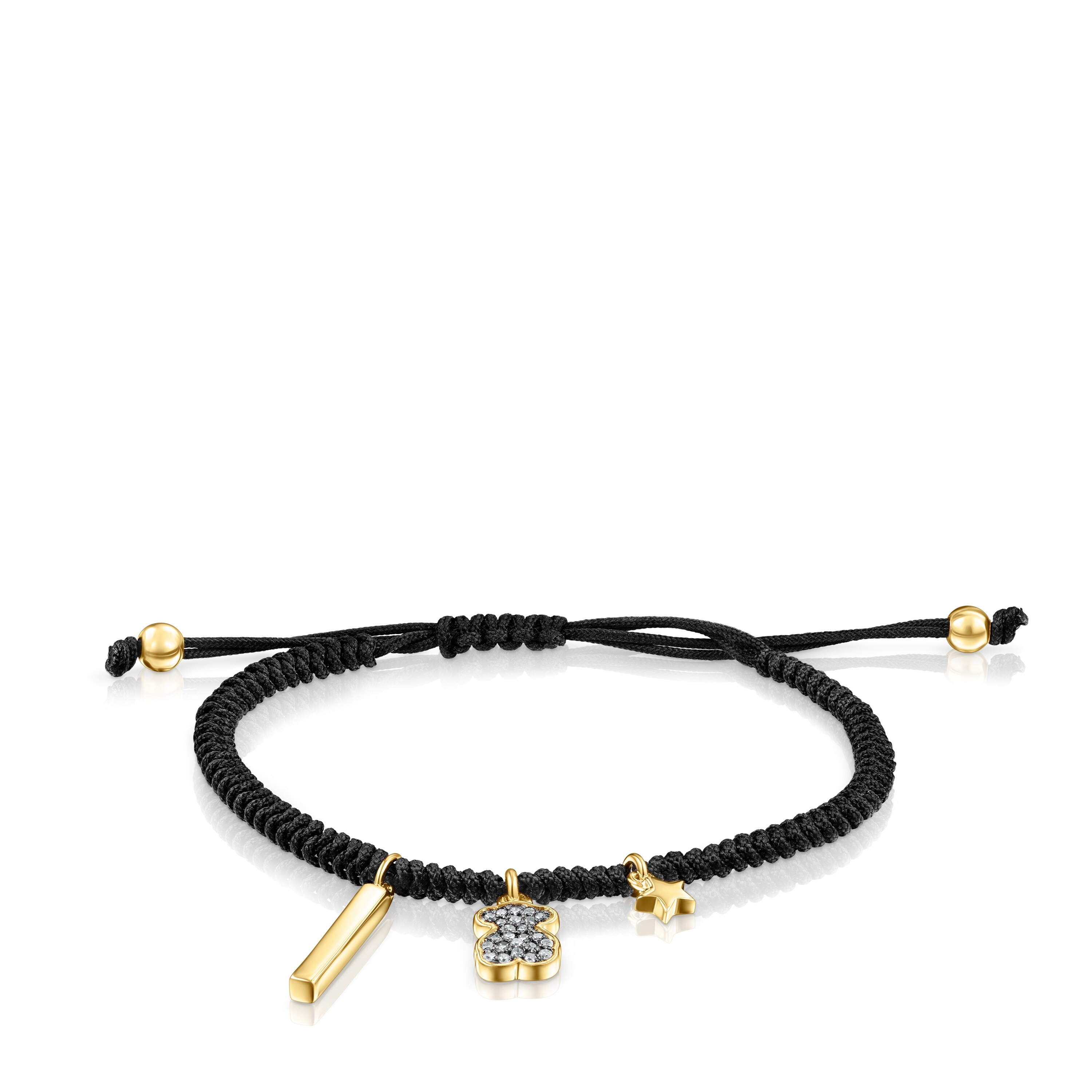 Nocturne Bracelet in 18K gold vermeil with Diamonds and black Cord
