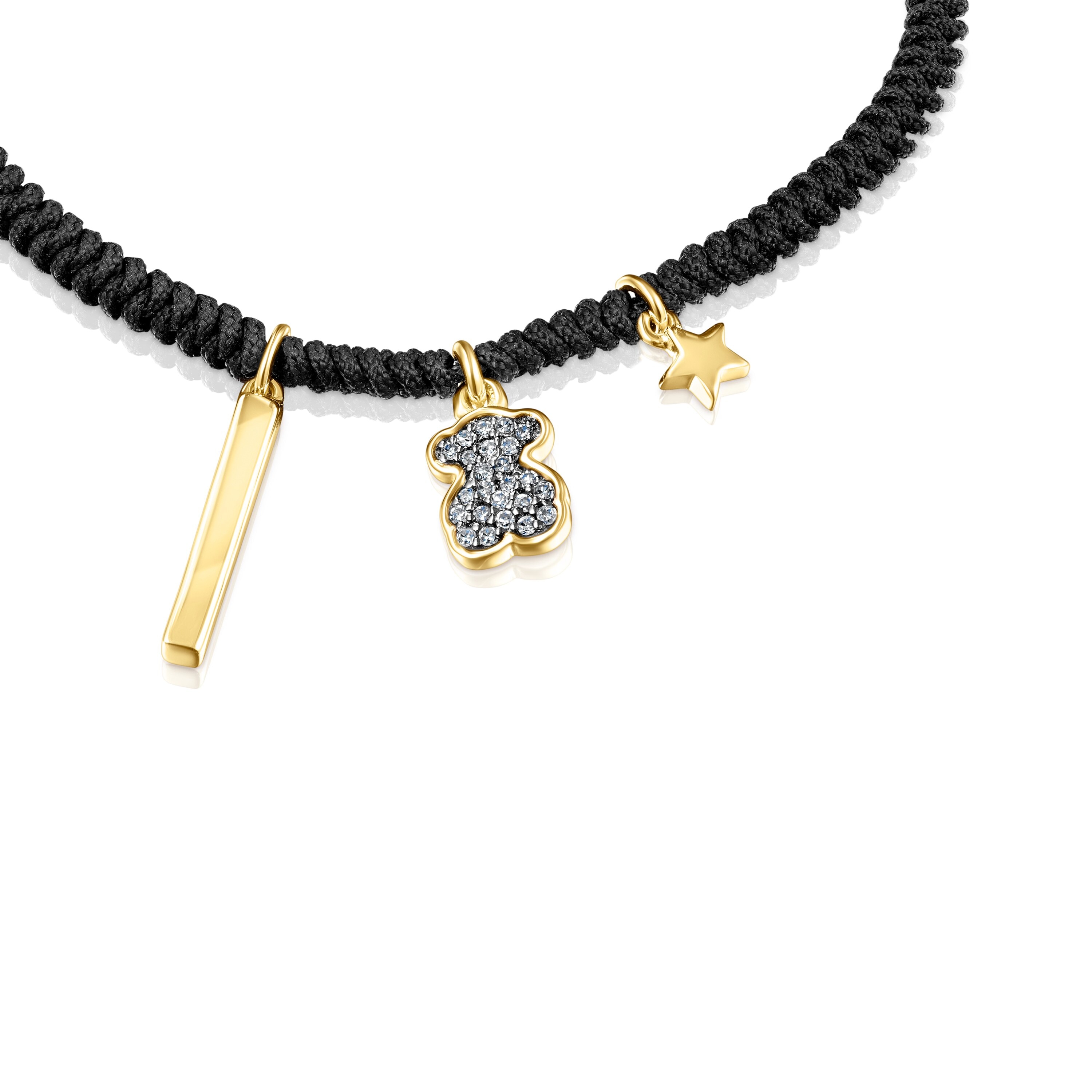 Nocturne Bracelet in 18K gold vermeil with Diamonds and black Cord