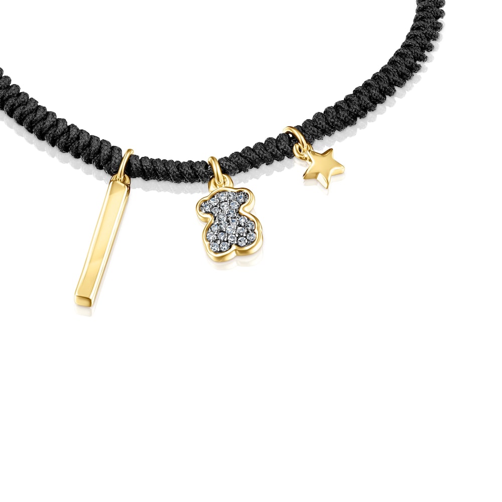 Pulseira Nocturne em Prata Vermeil, Diamantes e Cord&atilde;o preto