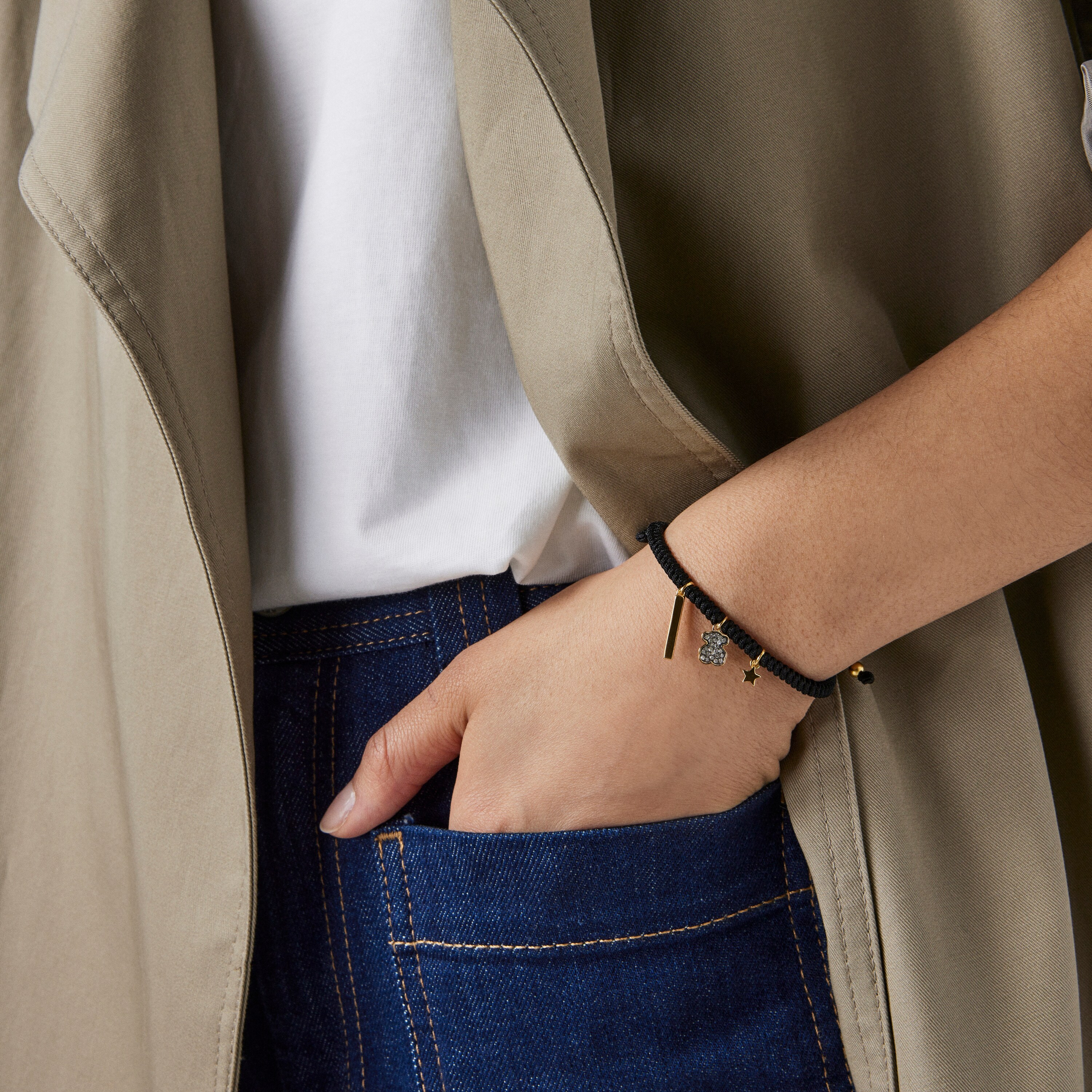 Nocturne Bracelet in 18K gold vermeil with Diamonds and black Cord