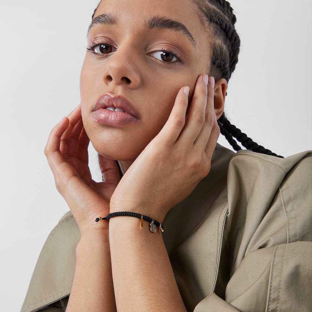 Pulseira Nocturne em Prata Vermeil, Diamantes e Cord&atilde;o preto