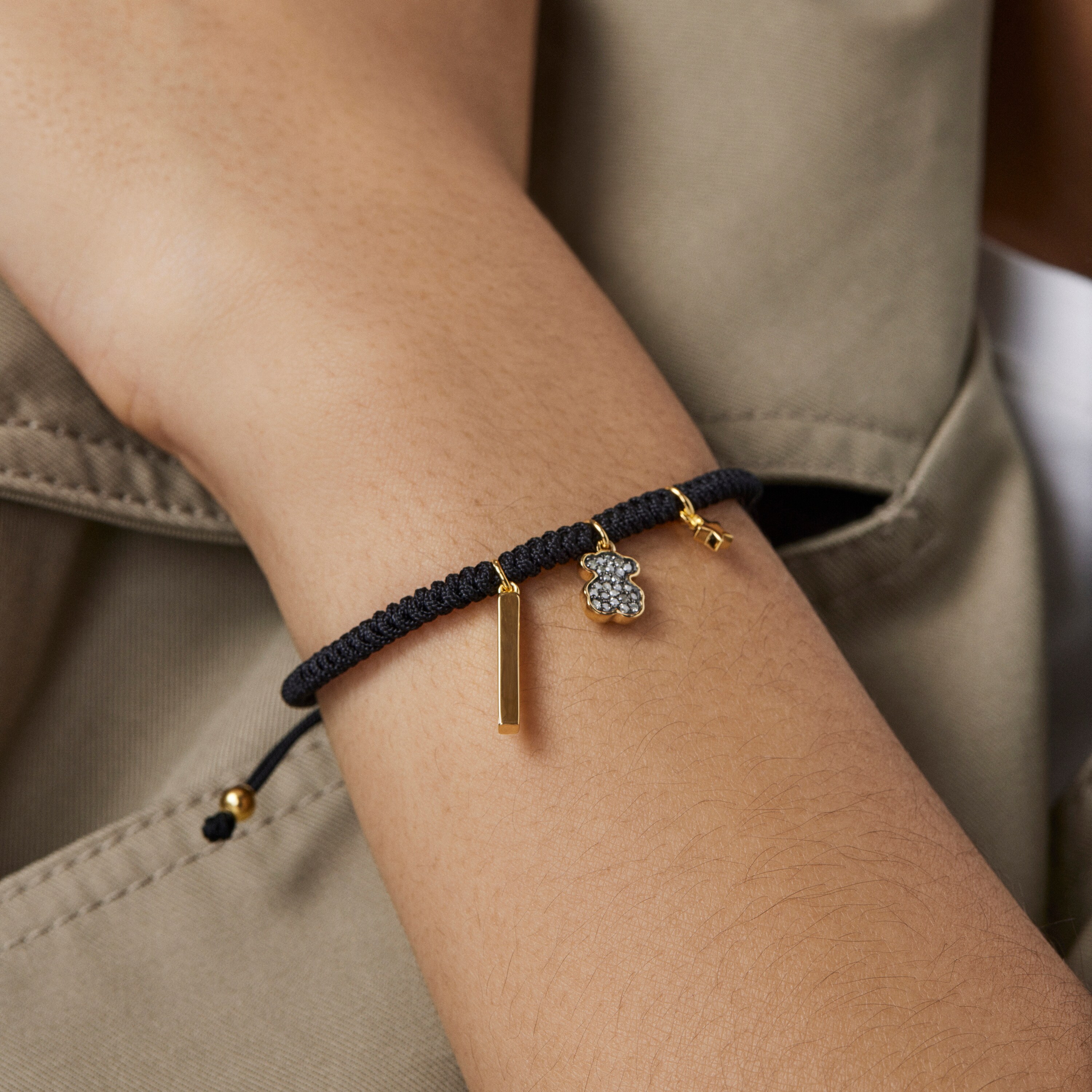 Nocturne Bracelet in 18K gold vermeil with Diamonds and black Cord