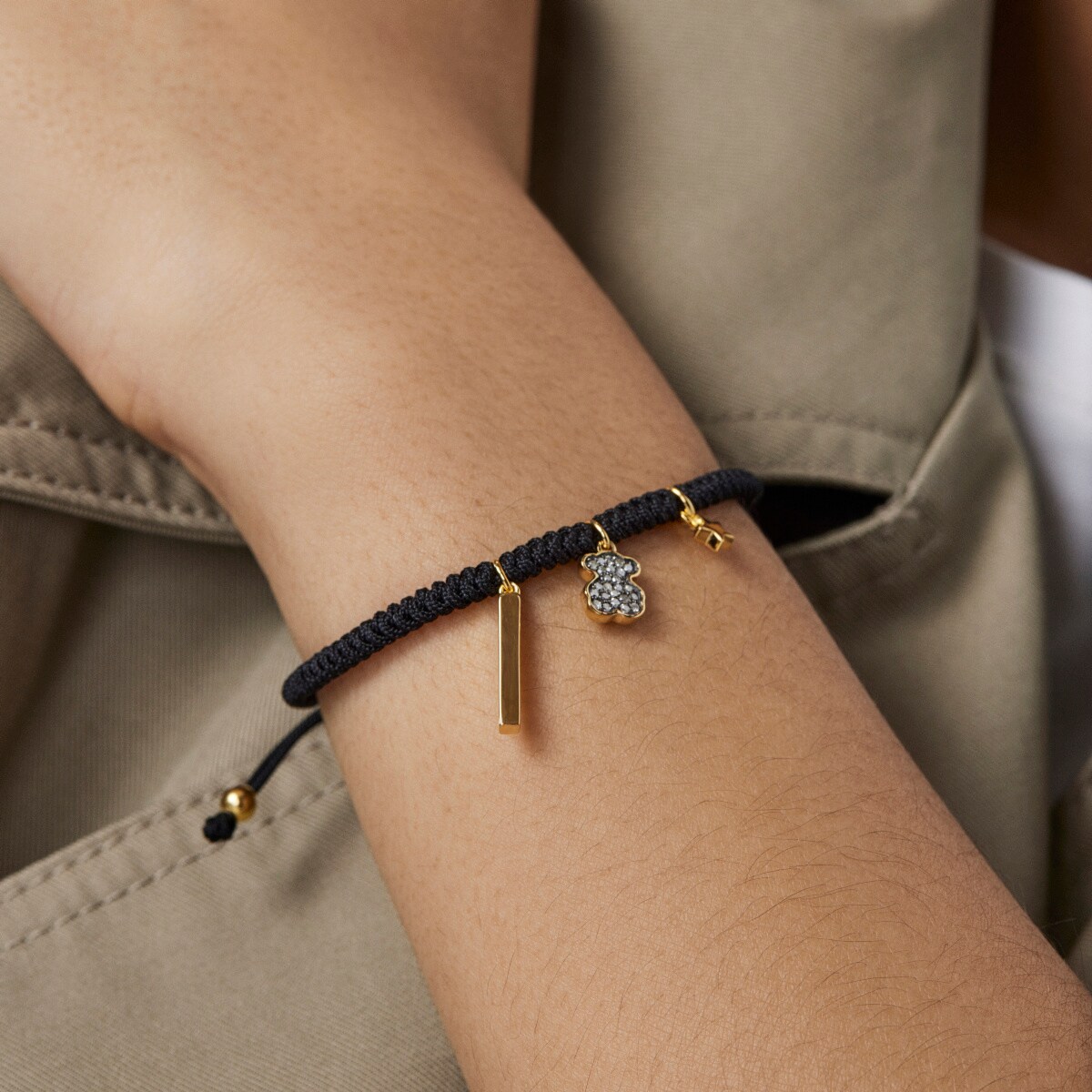 Nocturne Bracelet in Silver Vermeil with Diamonds and black Cord