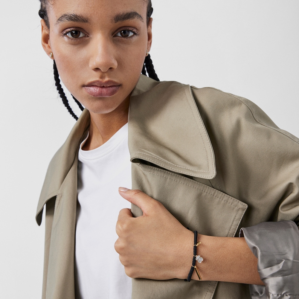 Pulseira Nocturne em Prata Vermeil, Diamantes e Cord&atilde;o preto