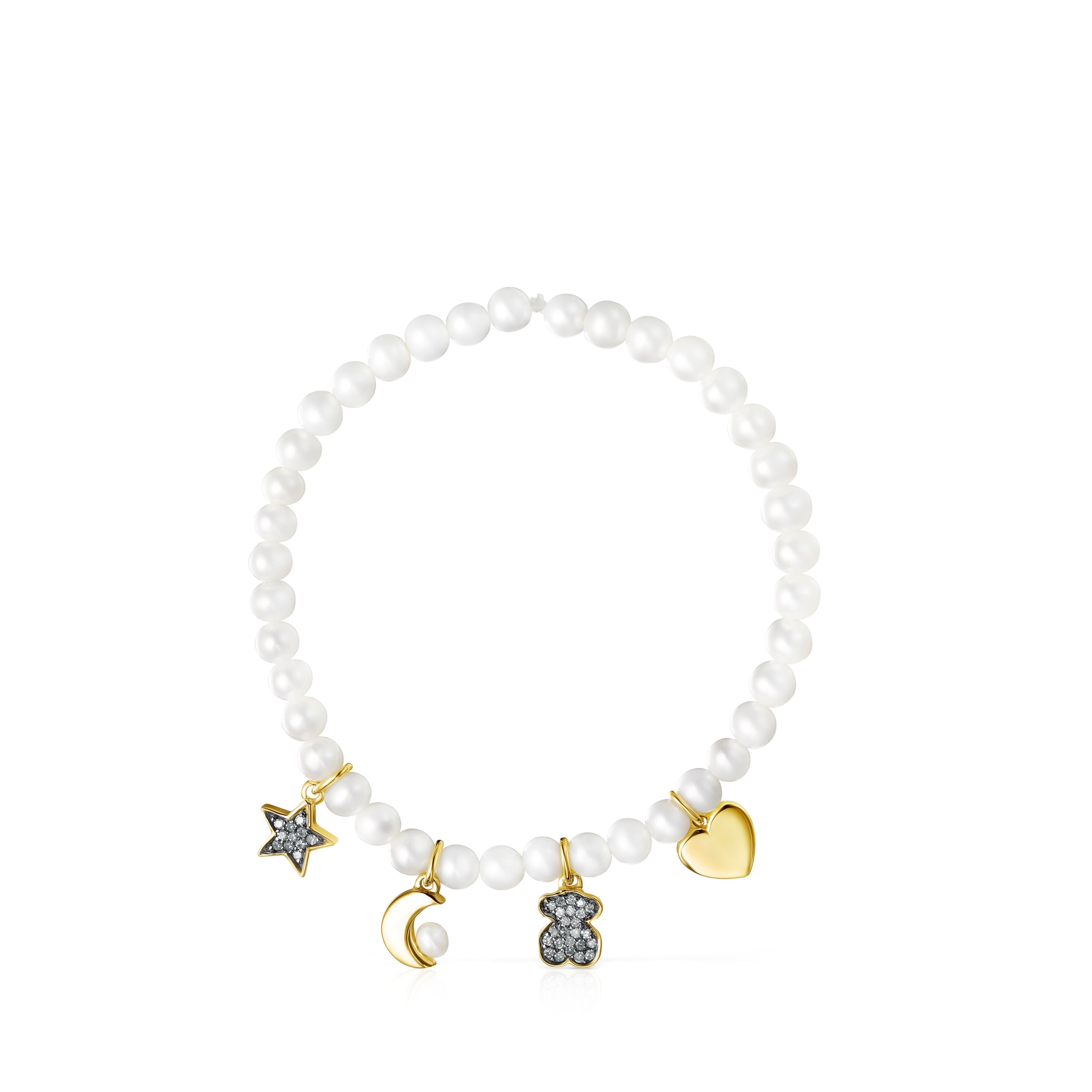 Pulsera de perlas, con baño de oro 18 kt sobre plata y diamantes Nocturne