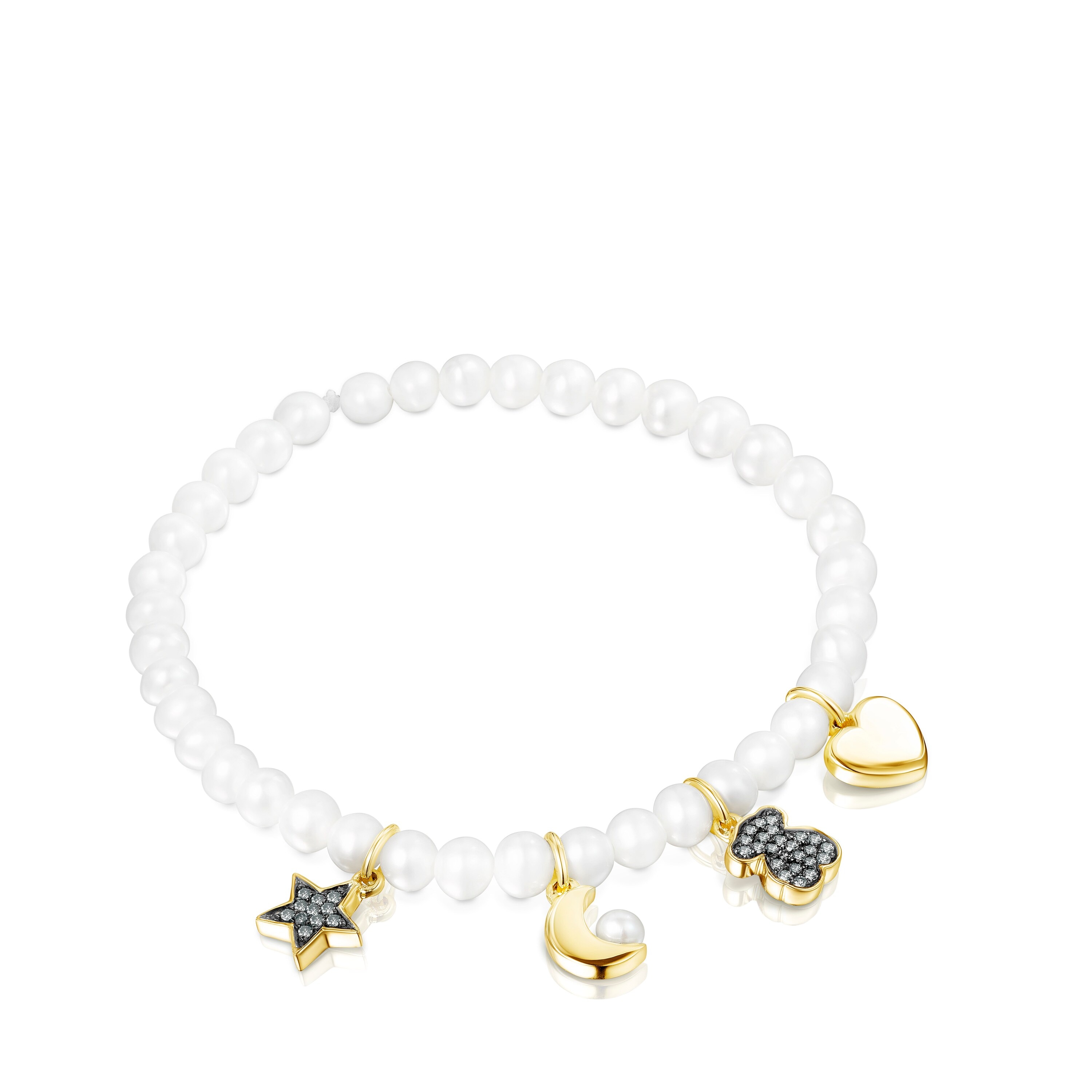 Pulsera de perlas, con baño de oro 18 kt sobre plata y diamantes Nocturne