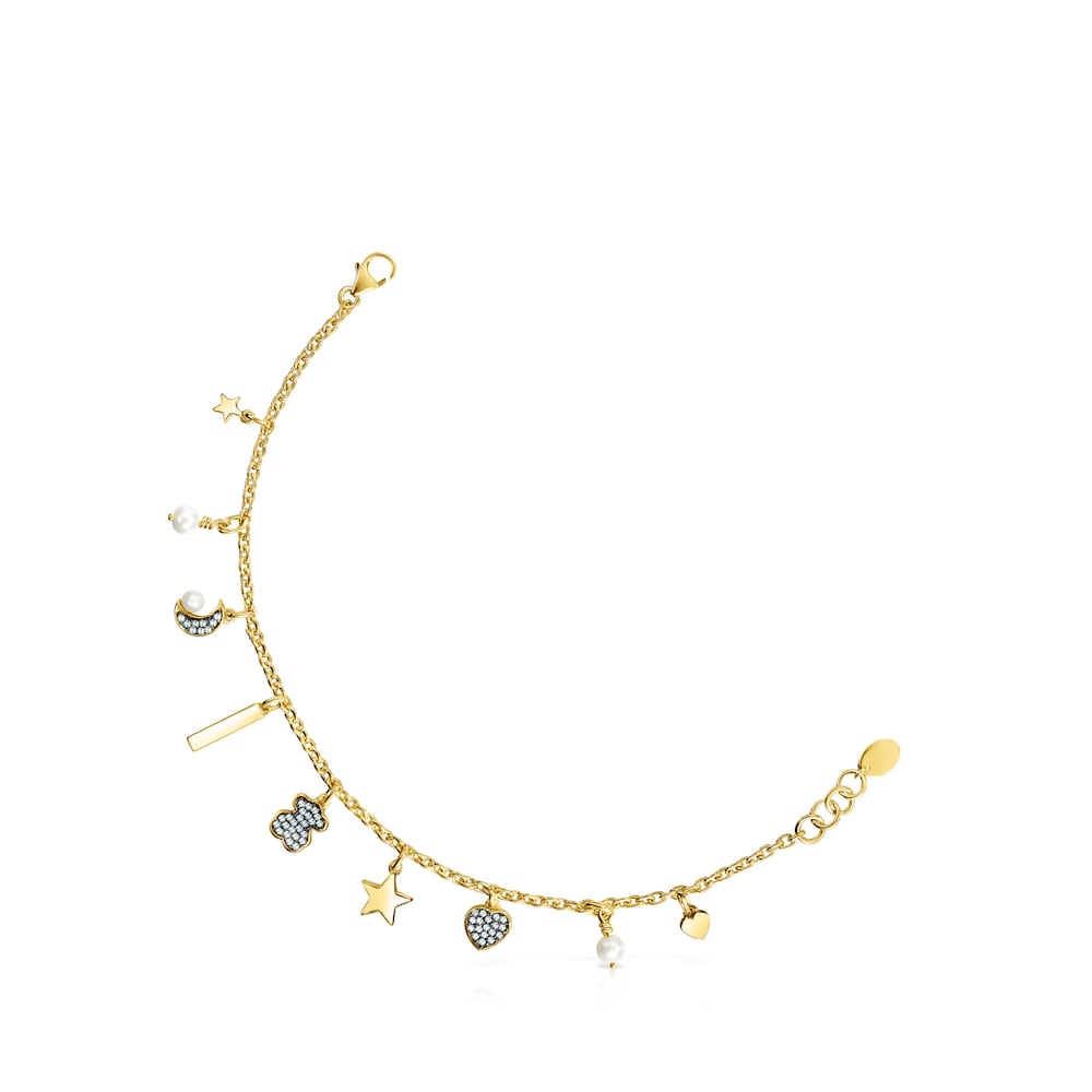 TOUS Nocturne Bracelet in 18K gold vermeil with Diamonds and Pearls with 5 motifs