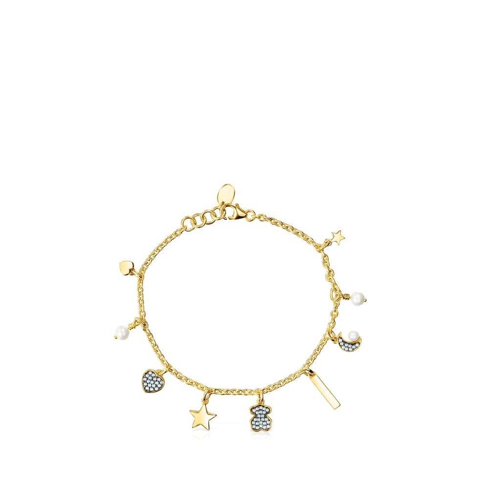 TOUS Nocturne Bracelet in 18K gold vermeil with Diamonds and Pearls with 5 motifs