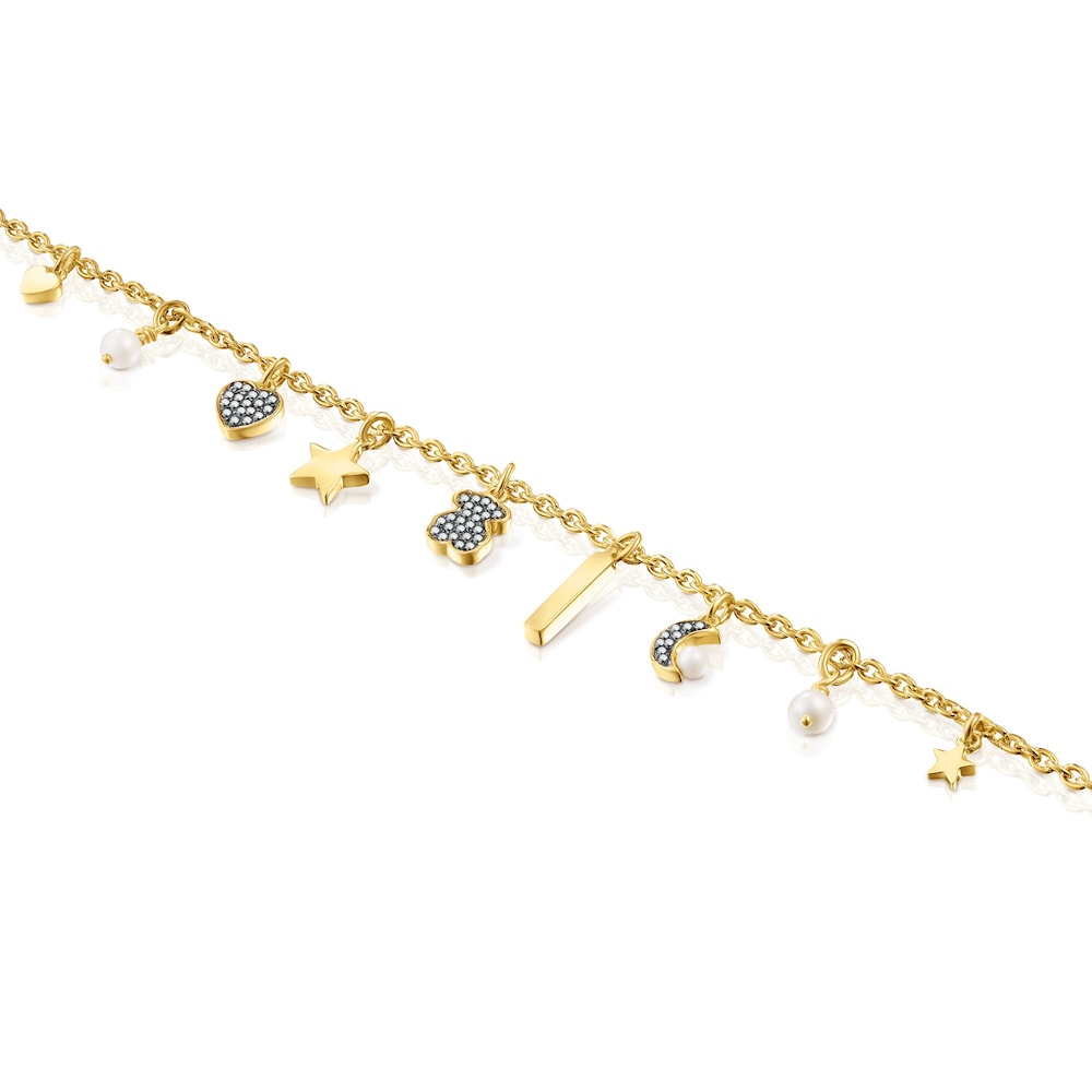 TOUS Nocturne Bracelet in 18K gold vermeil with Diamonds and Pearls with 5 motifs