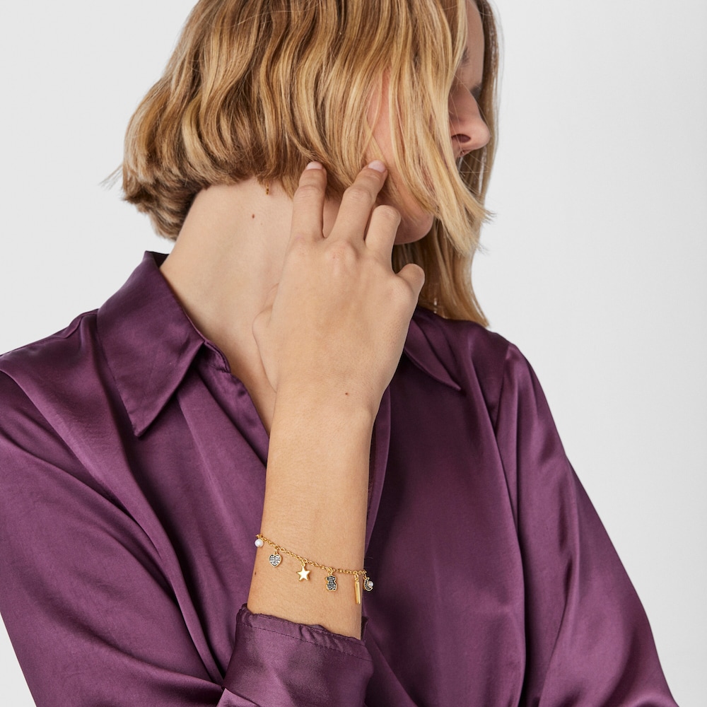 TOUS Nocturne Bracelet in 18K gold vermeil with Diamonds and Pearls with 5 motifs