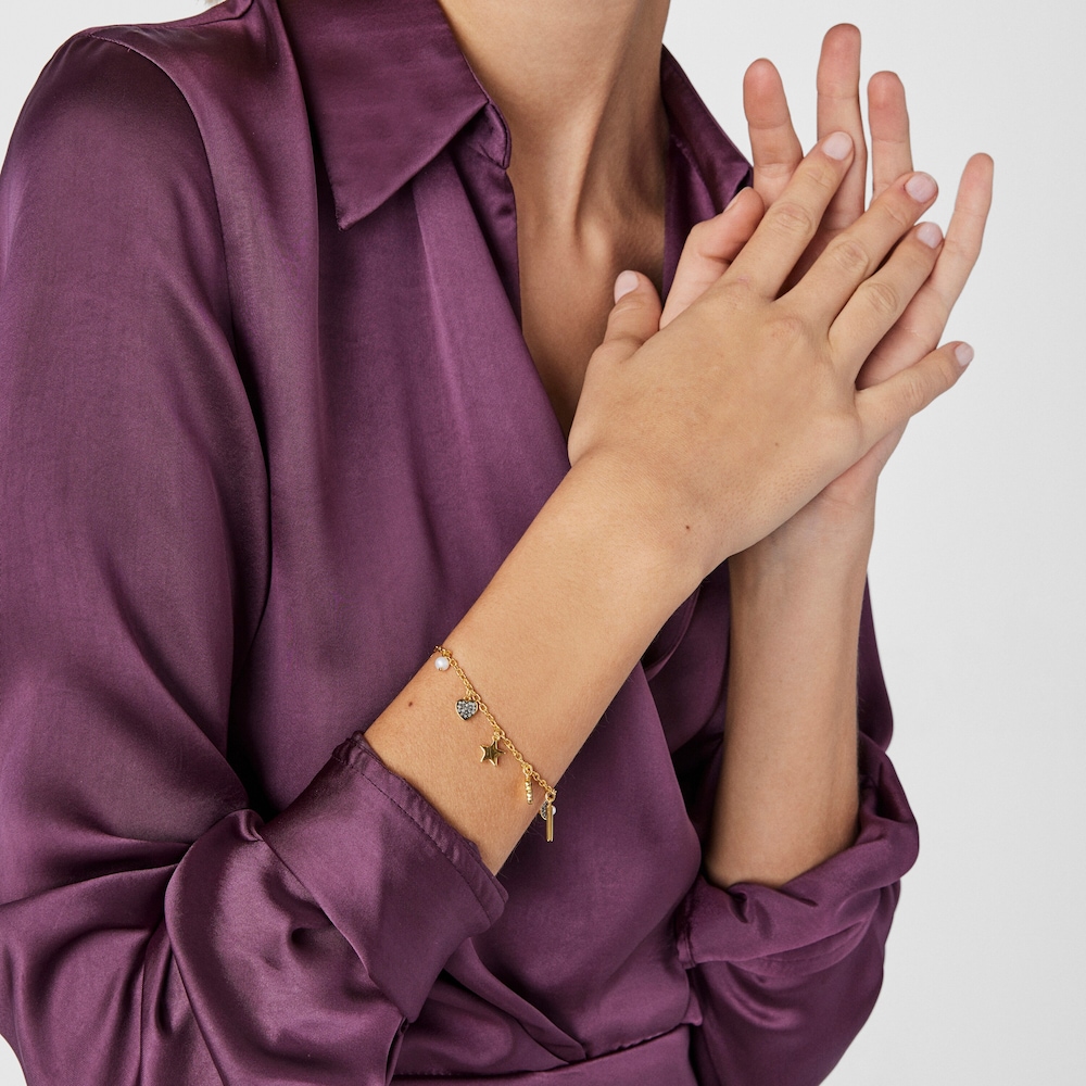 TOUS Nocturne Bracelet in 18K gold vermeil with Diamonds and Pearls with 5 motifs