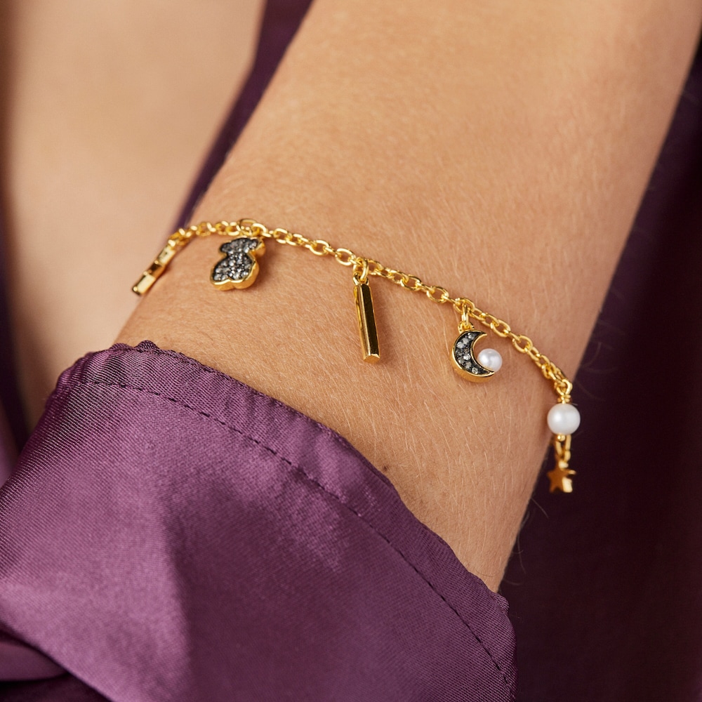 TOUS Nocturne Bracelet in 18K gold vermeil with Diamonds and Pearls with 5 motifs