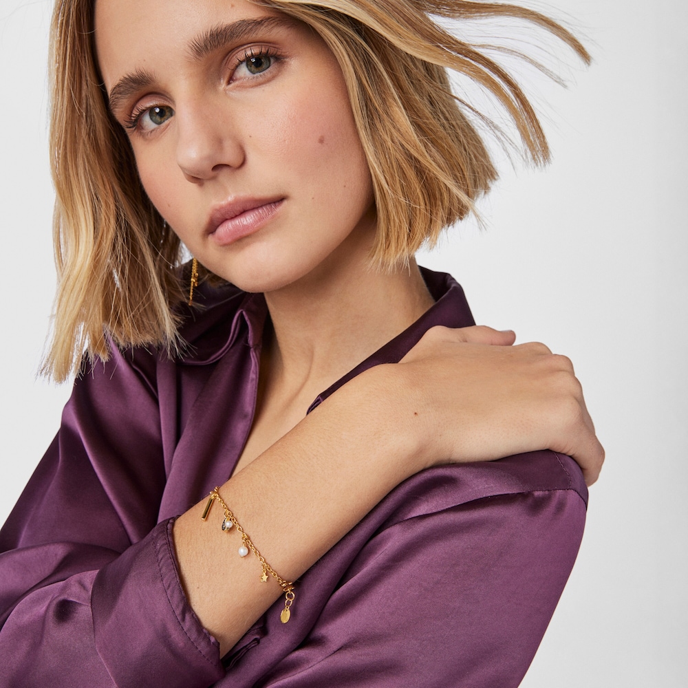 TOUS Nocturne Bracelet in 18K gold vermeil with Diamonds and Pearls with 5 motifs