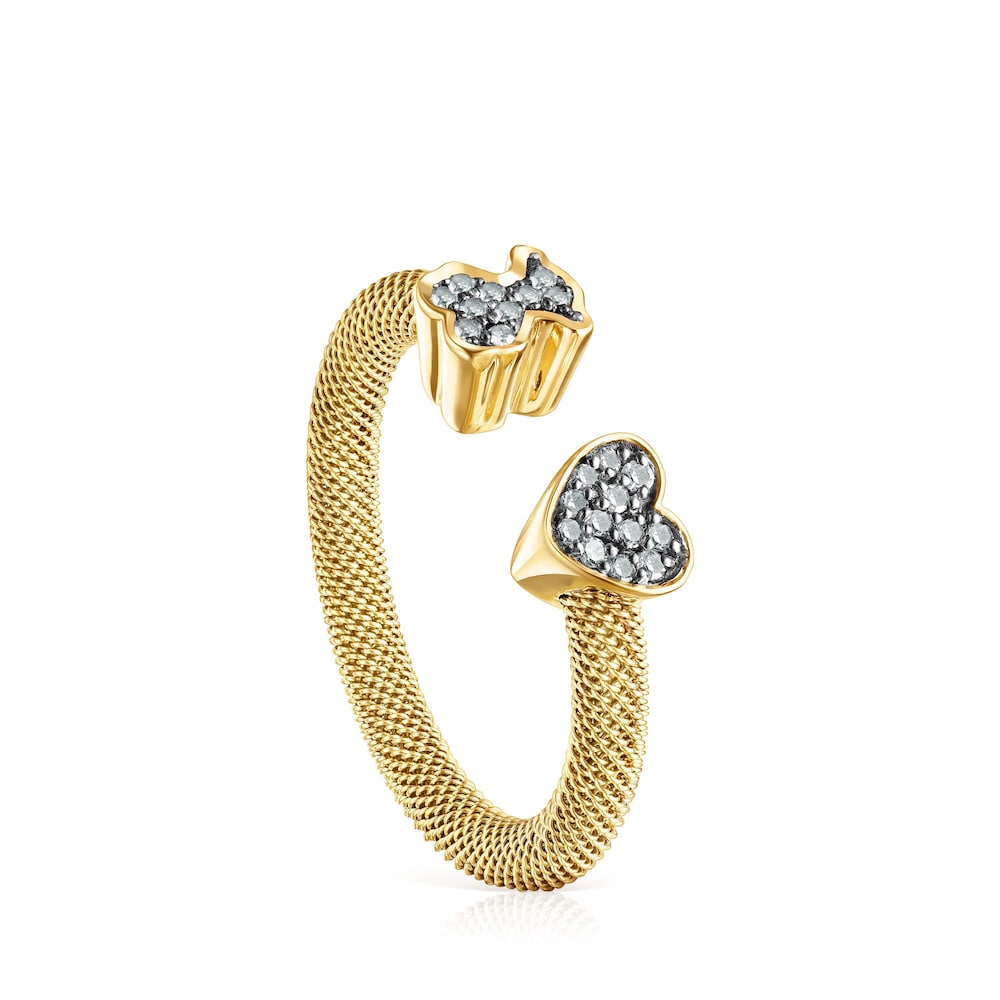 Anillo abierto Nocturne con ba&ntilde;o de oro 18 kt sobre plata y Diamantes