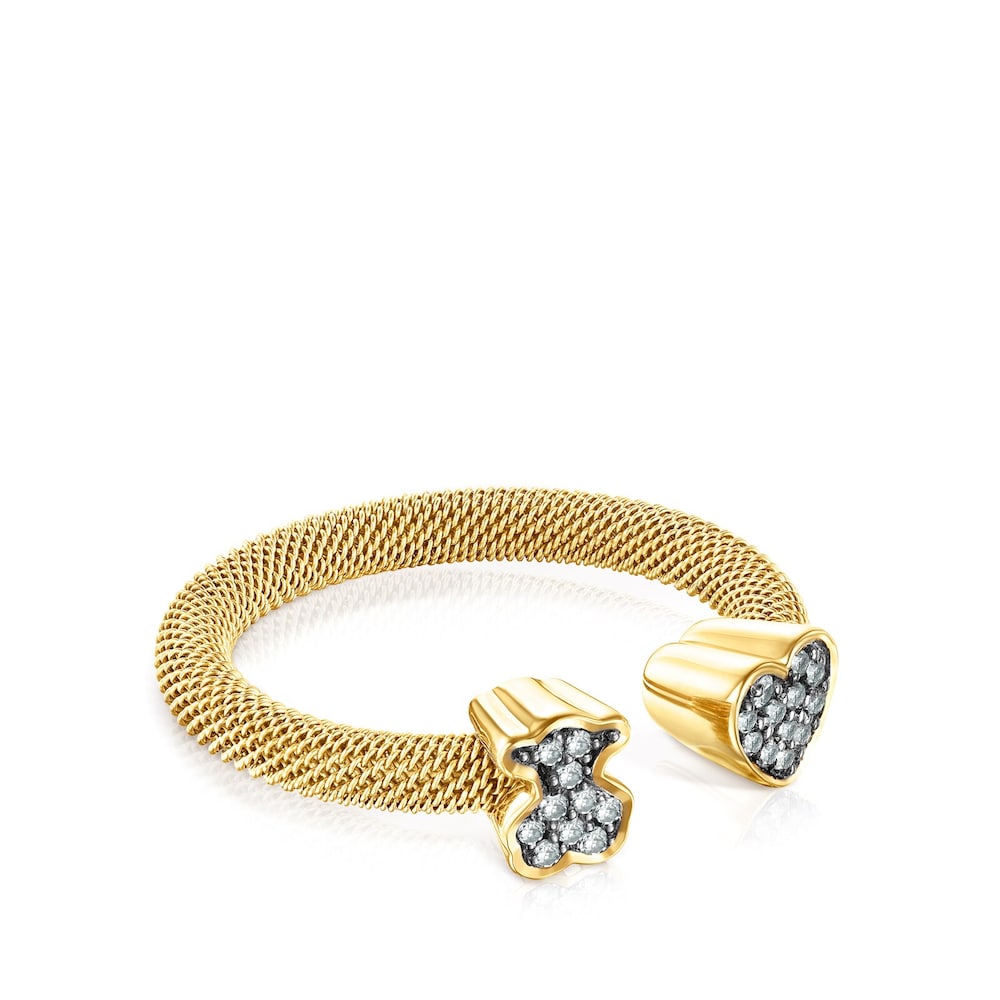 Anillo abierto Nocturne con ba&ntilde;o de oro 18 kt sobre plata y Diamantes