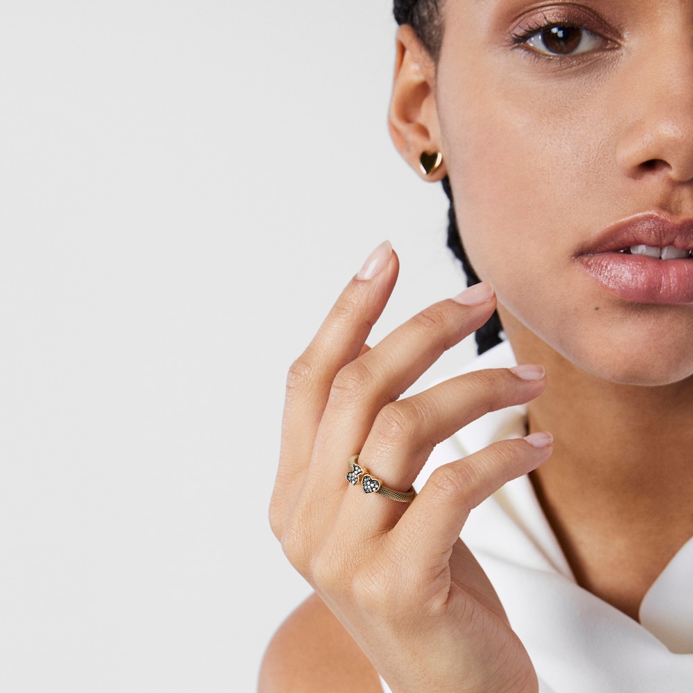 Anillo abierto Nocturne con ba&ntilde;o de oro 18 kt sobre plata y Diamantes