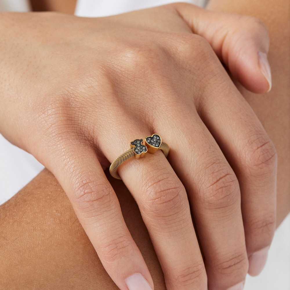 Anillo abierto Nocturne con ba&ntilde;o de oro 18 kt sobre plata y Diamantes