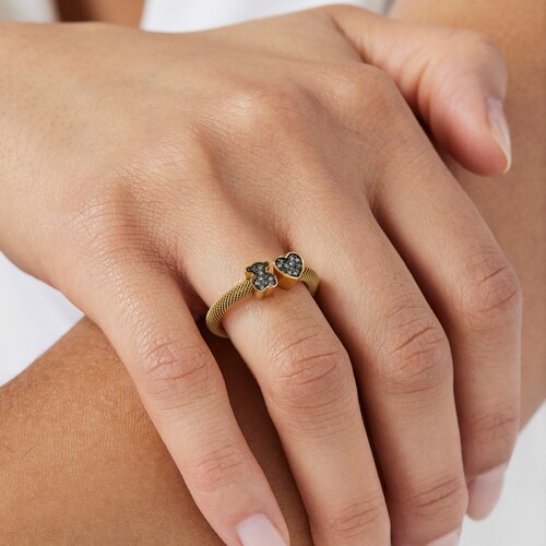 Anillo abierto con baño de oro 18 kt sobre plata y diamantes Nocturne