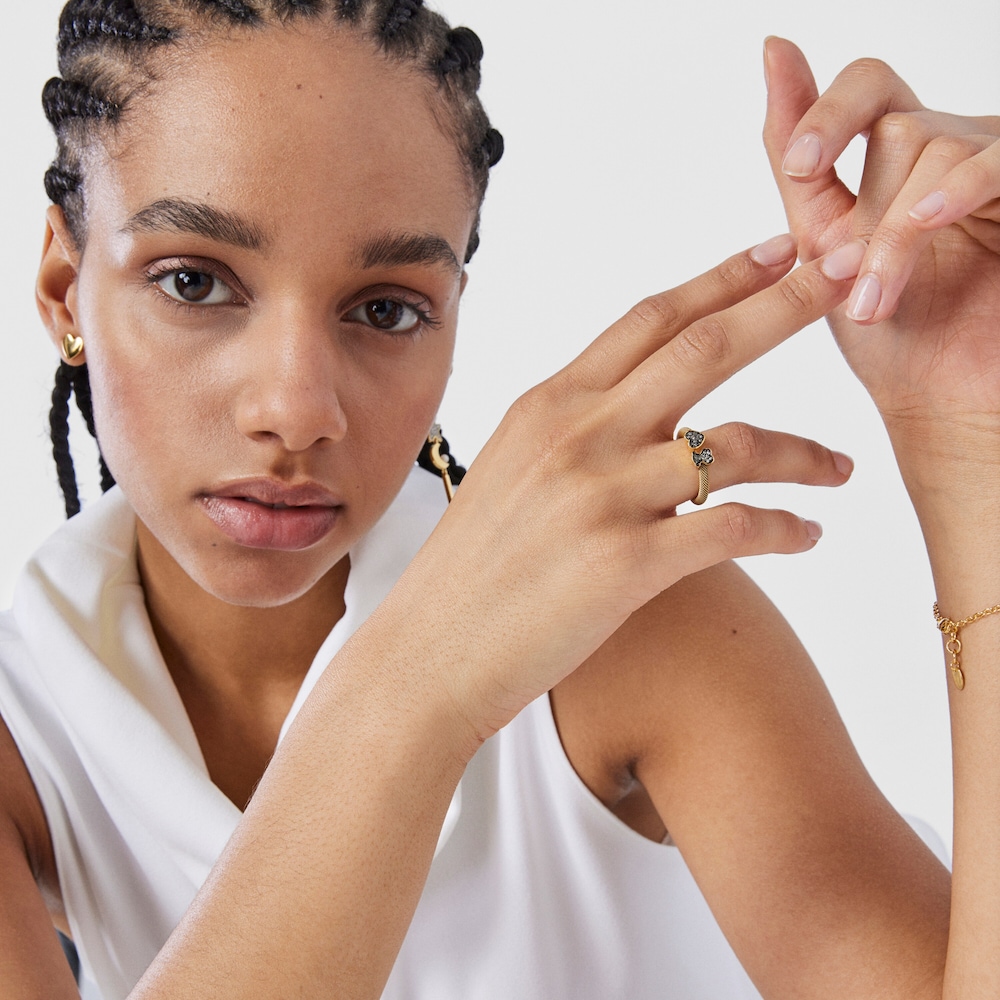 Anillo abierto Nocturne con ba&ntilde;o de oro 18 kt sobre plata y Diamantes