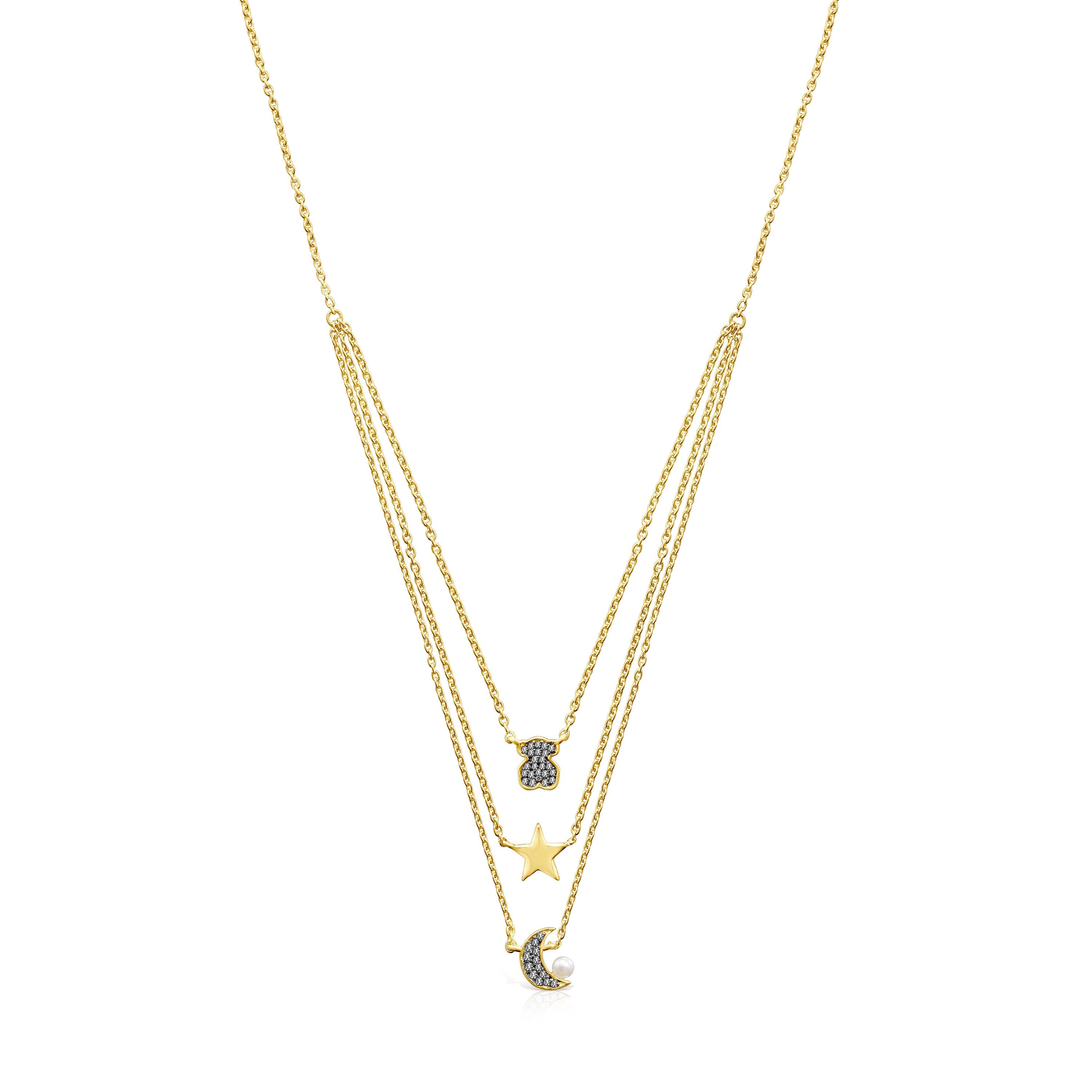 Nocturne Necklace in 18K gold vermeil with Diamonds and Pearl