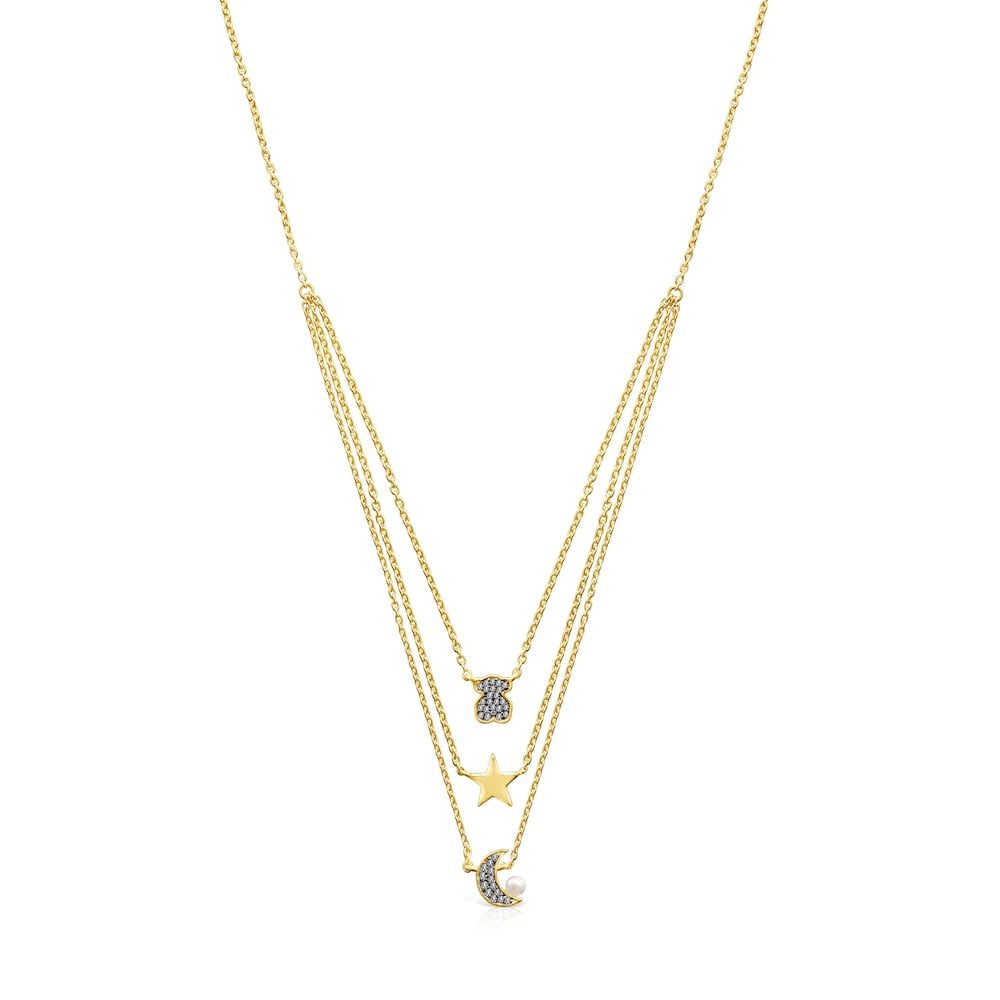 Collar con baño de oro 18 kt sobre plata, diamantes y perla Nocturne