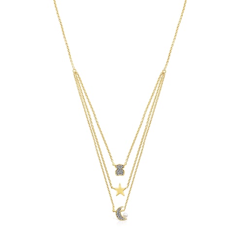 Collar con baño de oro 18 kt sobre plata, diamantes y perla Nocturne