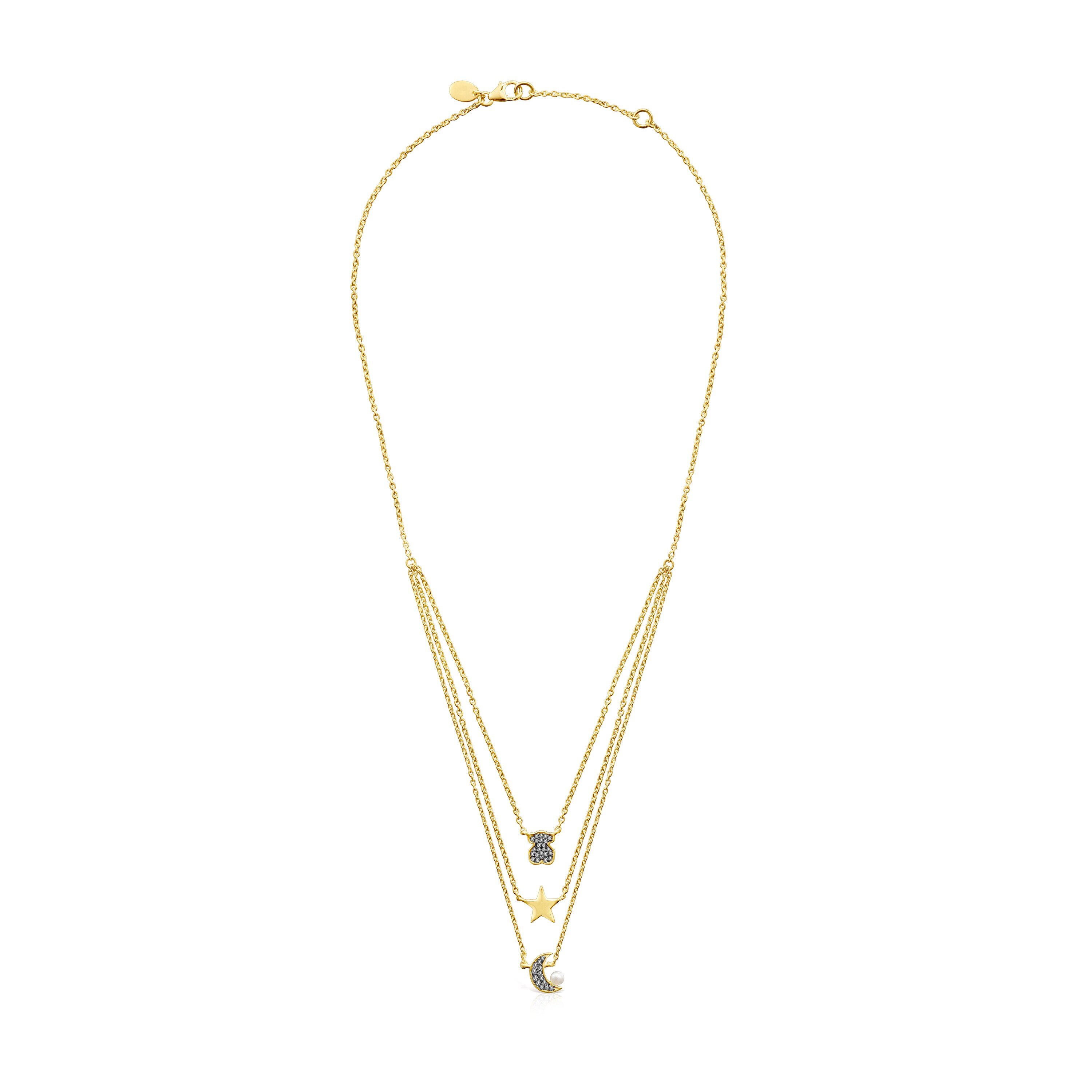 Nocturne Necklace in Silver Vermeil with Diamonds and Pearl