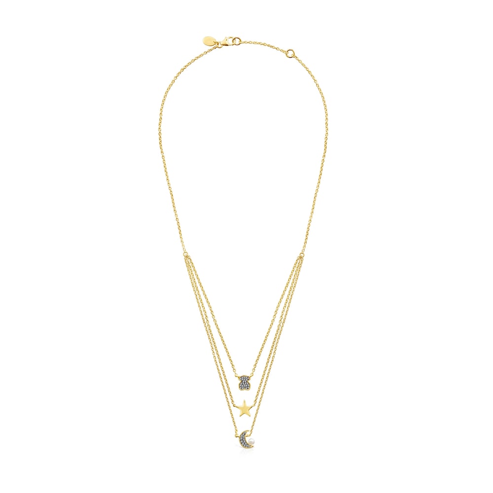Collar con baño de oro 18 kt sobre plata, diamantes y perla Nocturne
