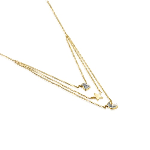 Collar con baño de oro 18 kt sobre plata, diamantes y perla Nocturne
