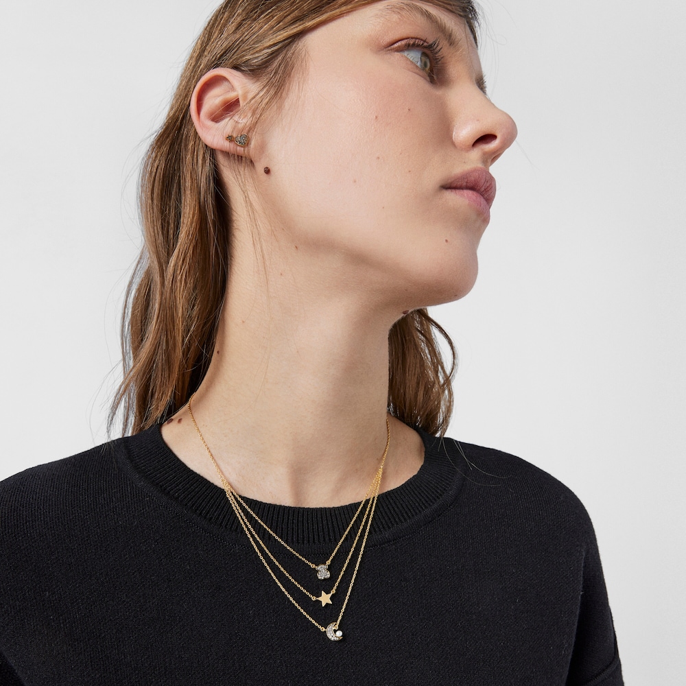 Collar con baño de oro 18 kt sobre plata, diamantes y perla Nocturne