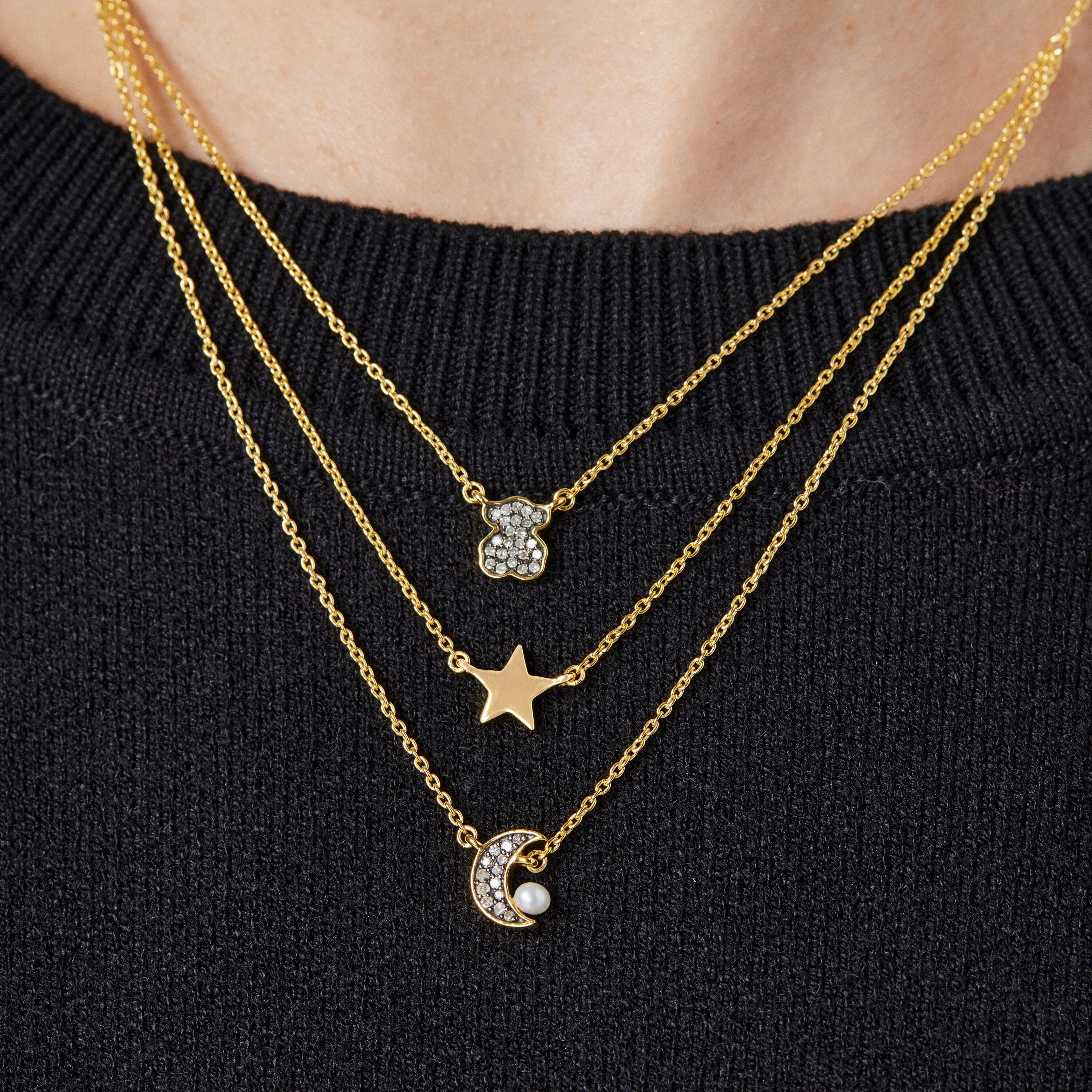 Nocturne Necklace in 18K gold vermeil with Diamonds and Pearl