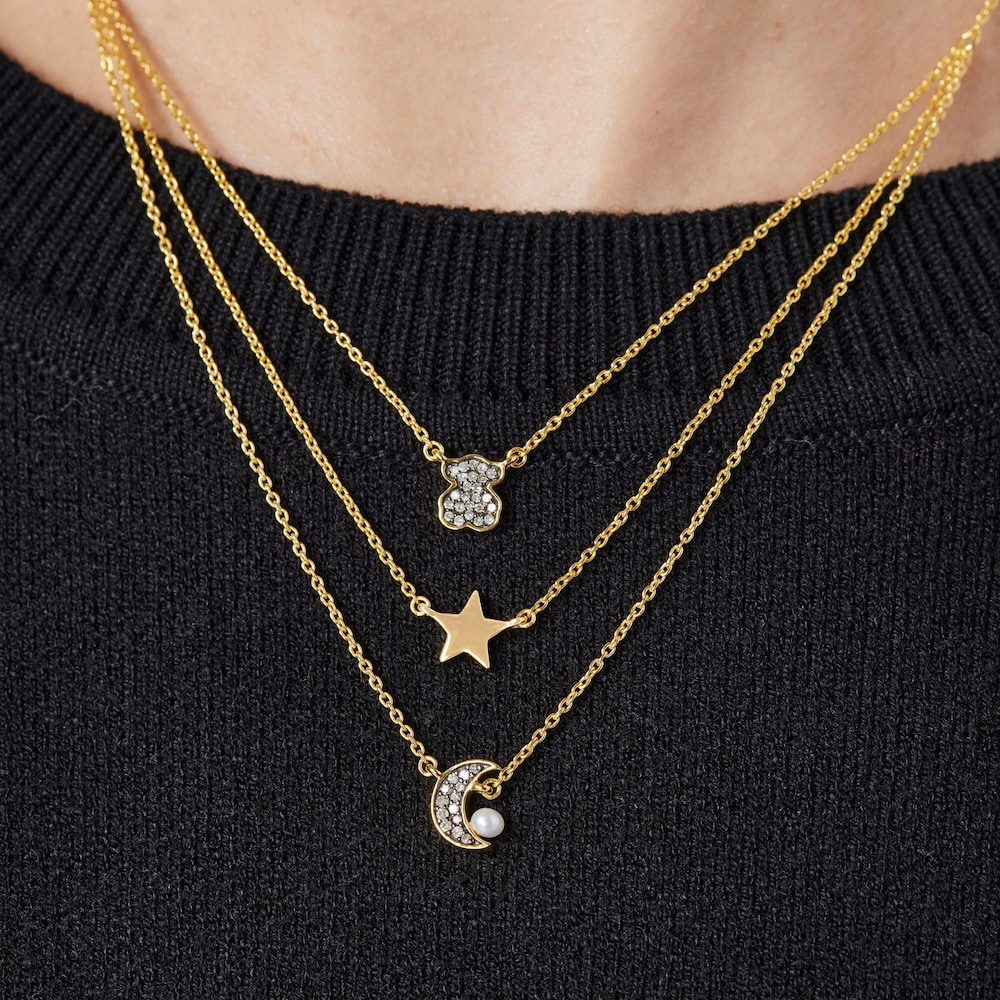 Collar con baño de oro 18 kt sobre plata, diamantes y perla Nocturne