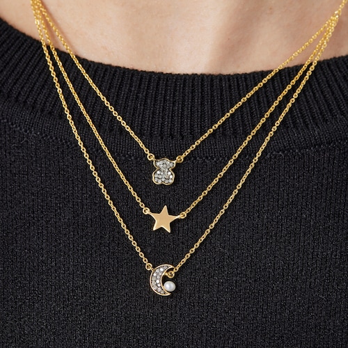 Collar con baño de oro 18 kt sobre plata, diamantes y perla Nocturne