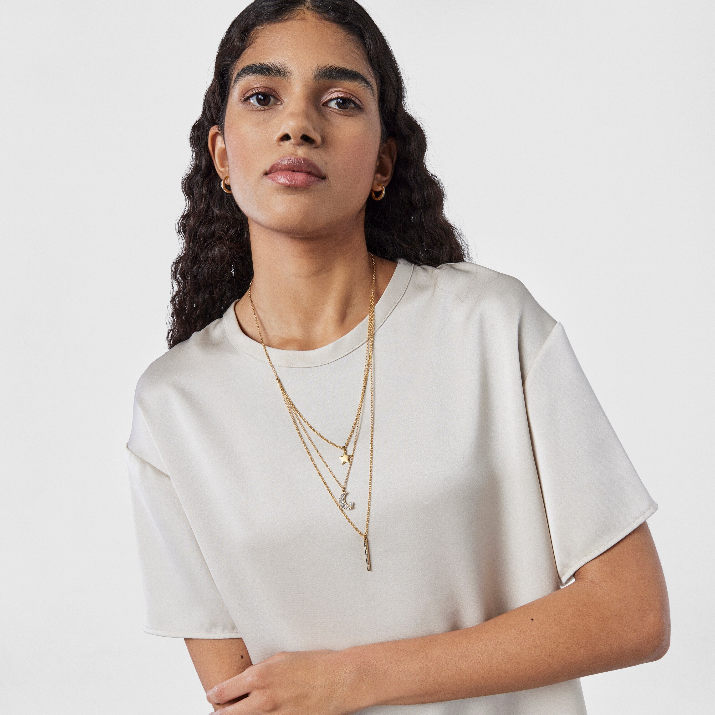 Nocturne three-strand Necklace in 18K gold vermeil with Diamonds and Pearl