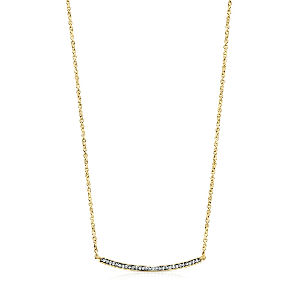 Collar Nocturne barra con ba&ntilde;o de oro 18 kt sobre plata y Diamantes