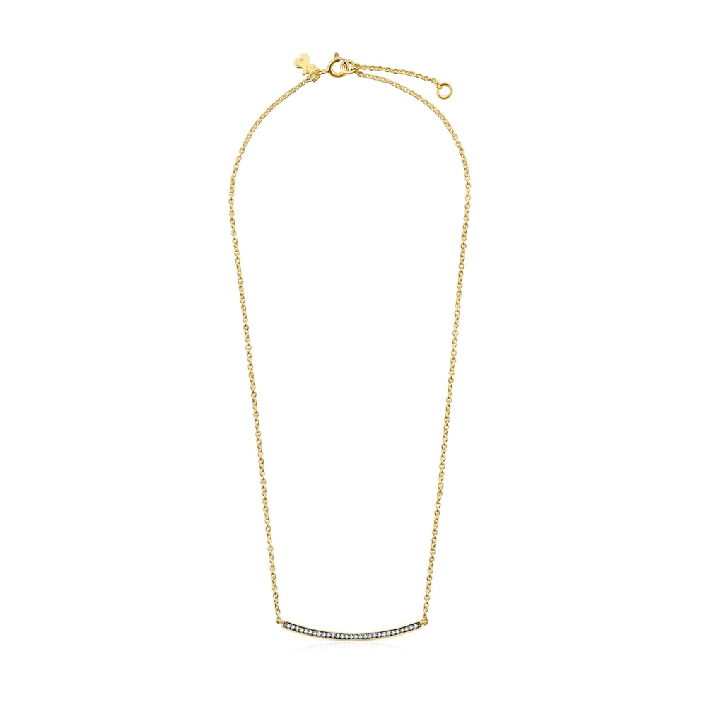 Collar Nocturne barra con ba&ntilde;o de oro 18 kt sobre plata y Diamantes