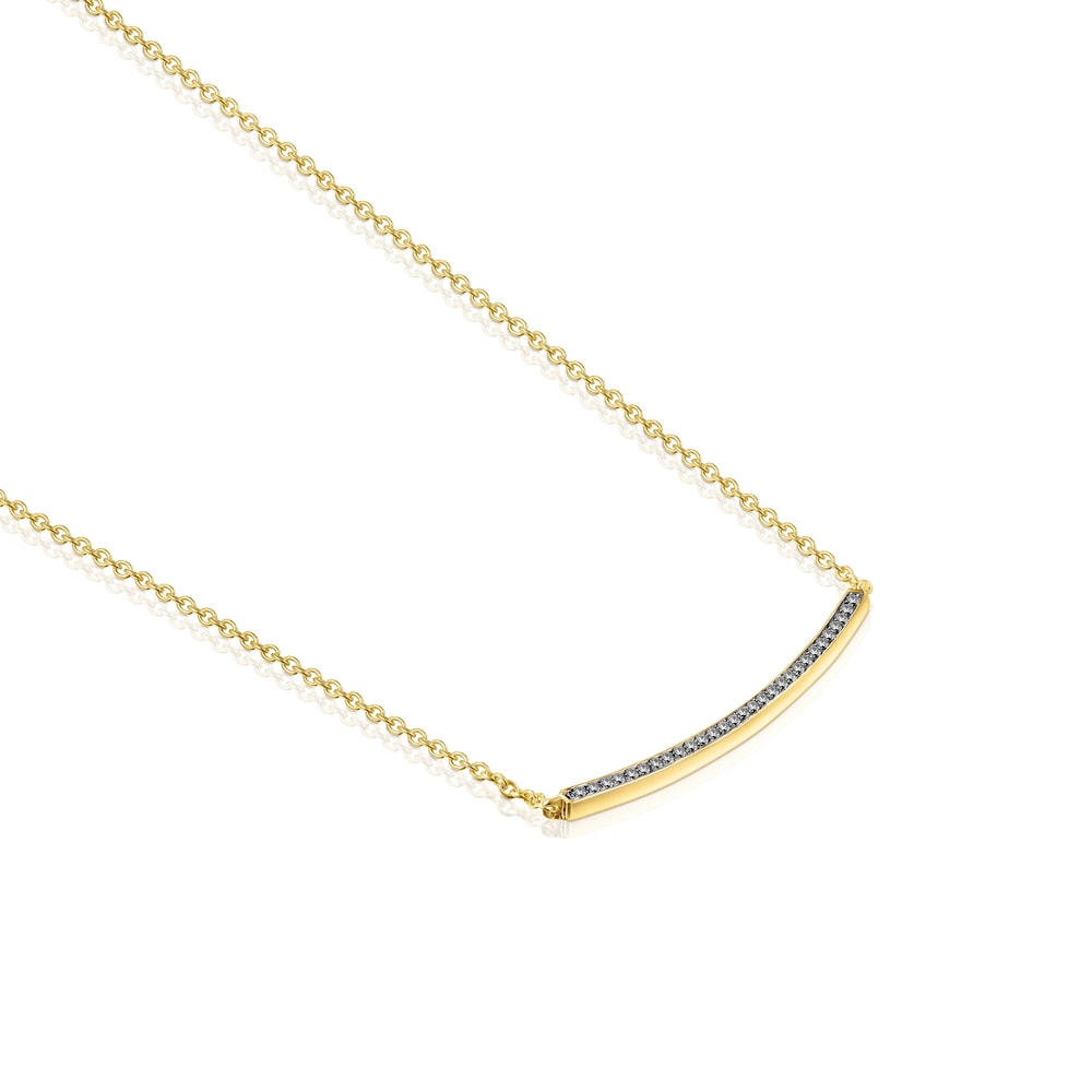 Collar Nocturne barra con ba&ntilde;o de oro 18 kt sobre plata y Diamantes