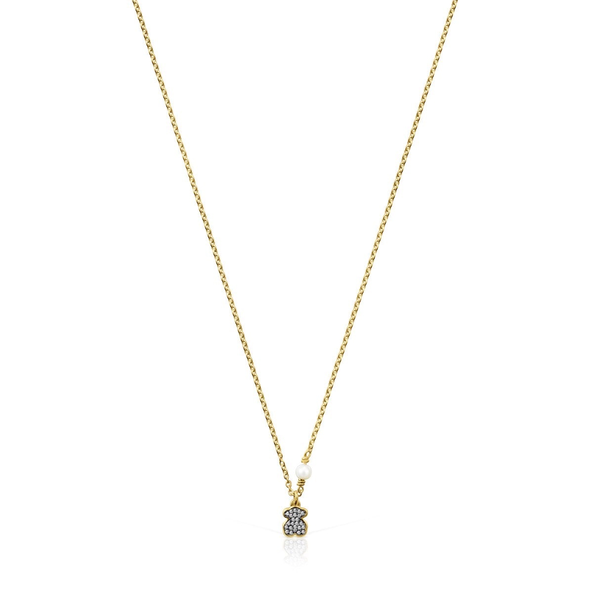 Nocturne bear Necklace in Silver Vermeil with Diamonds and Pearl