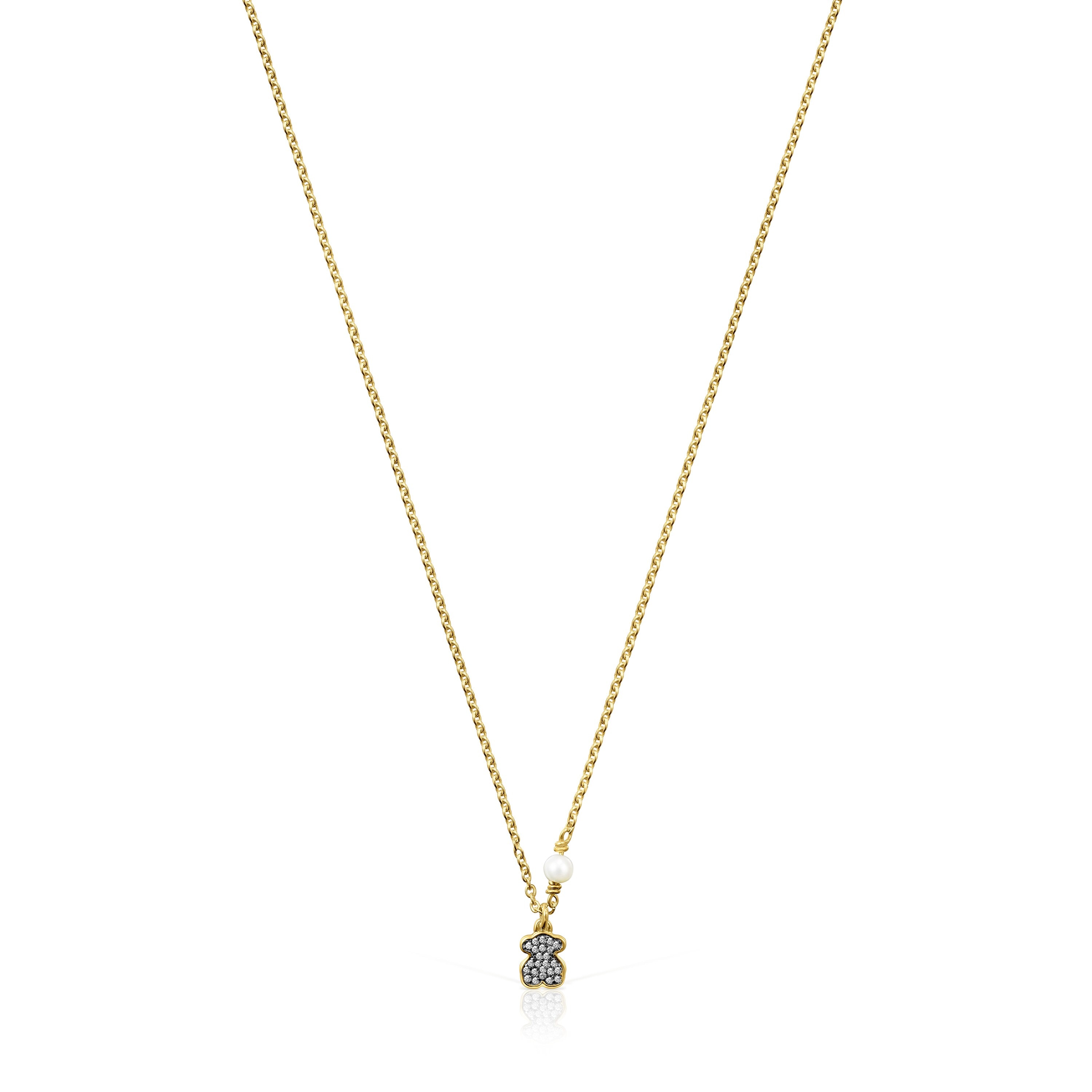 Nocturne bear Necklace in Silver Vermeil with Diamonds and Pearl