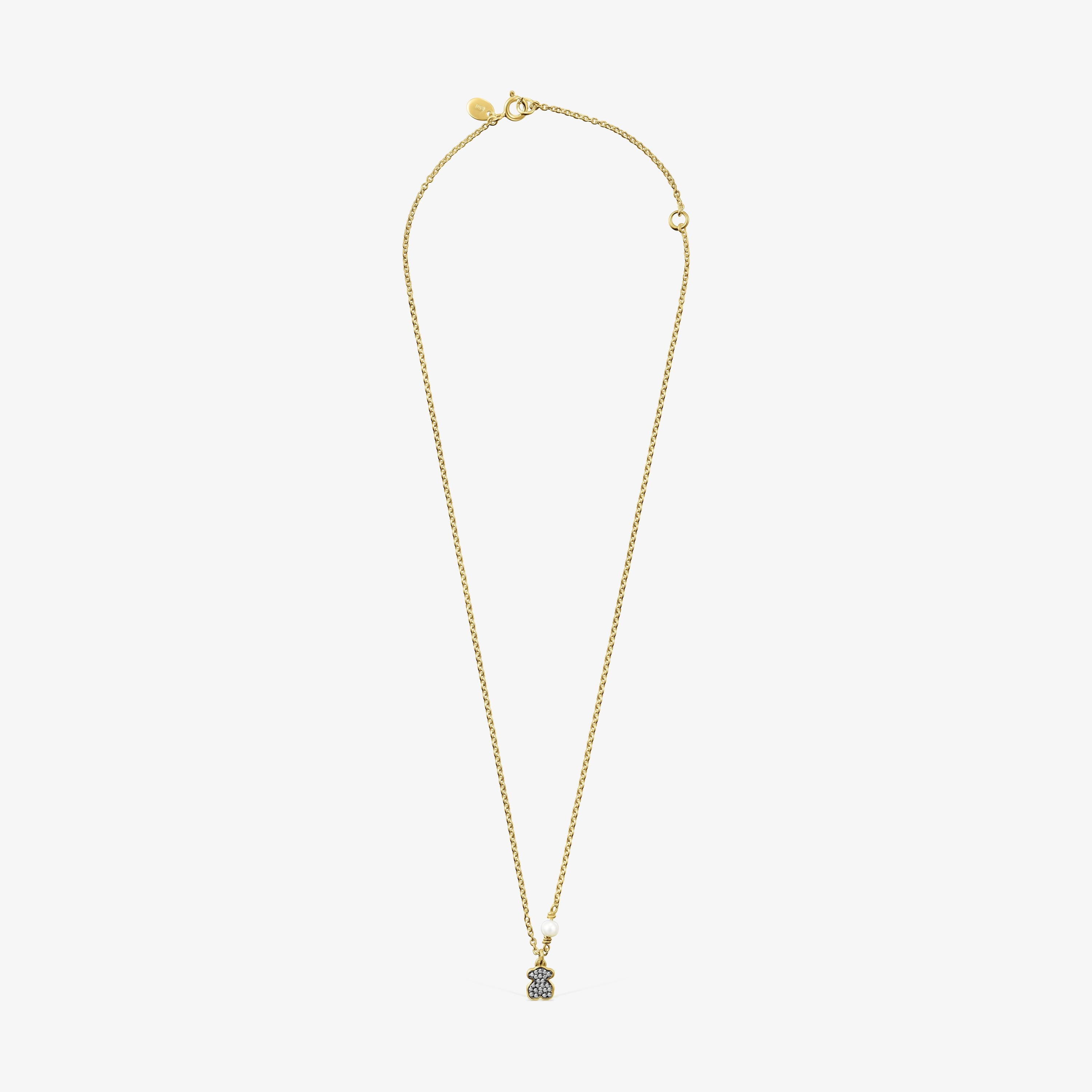 Nocturne bear Necklace in 18K gold vermeil with Diamonds and Pearl