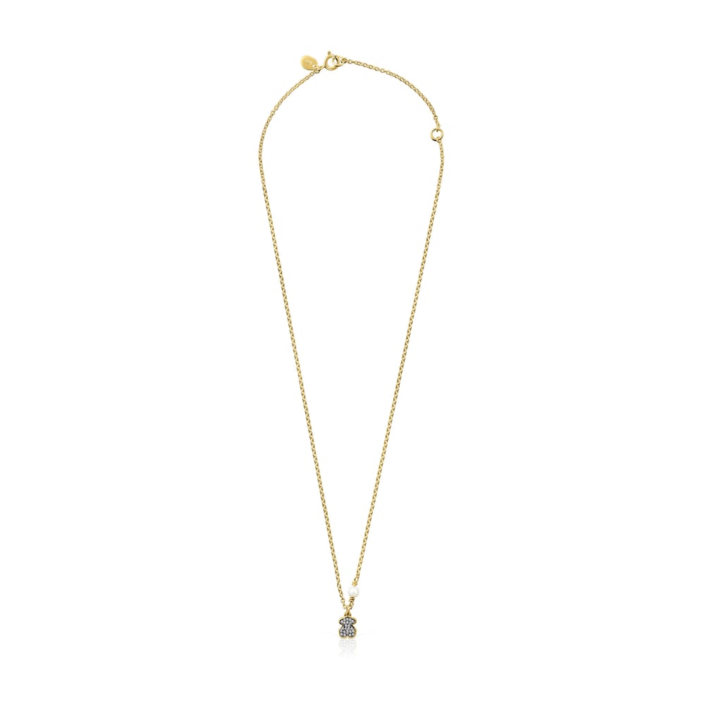 Nocturne bear Necklace in 18K gold vermeil with Diamonds and Pearl