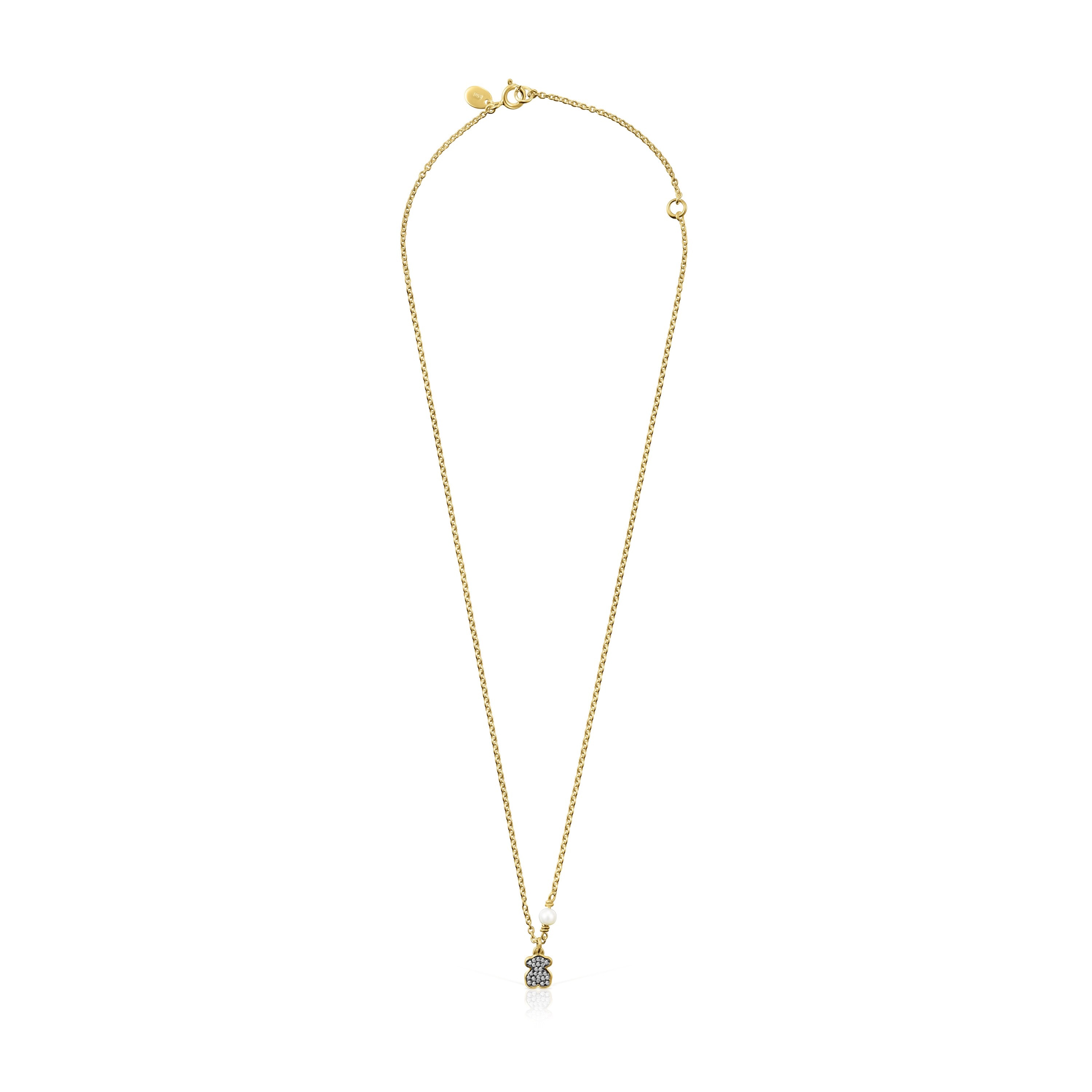 Nocturne bear Necklace in Silver Vermeil with Diamonds and Pearl