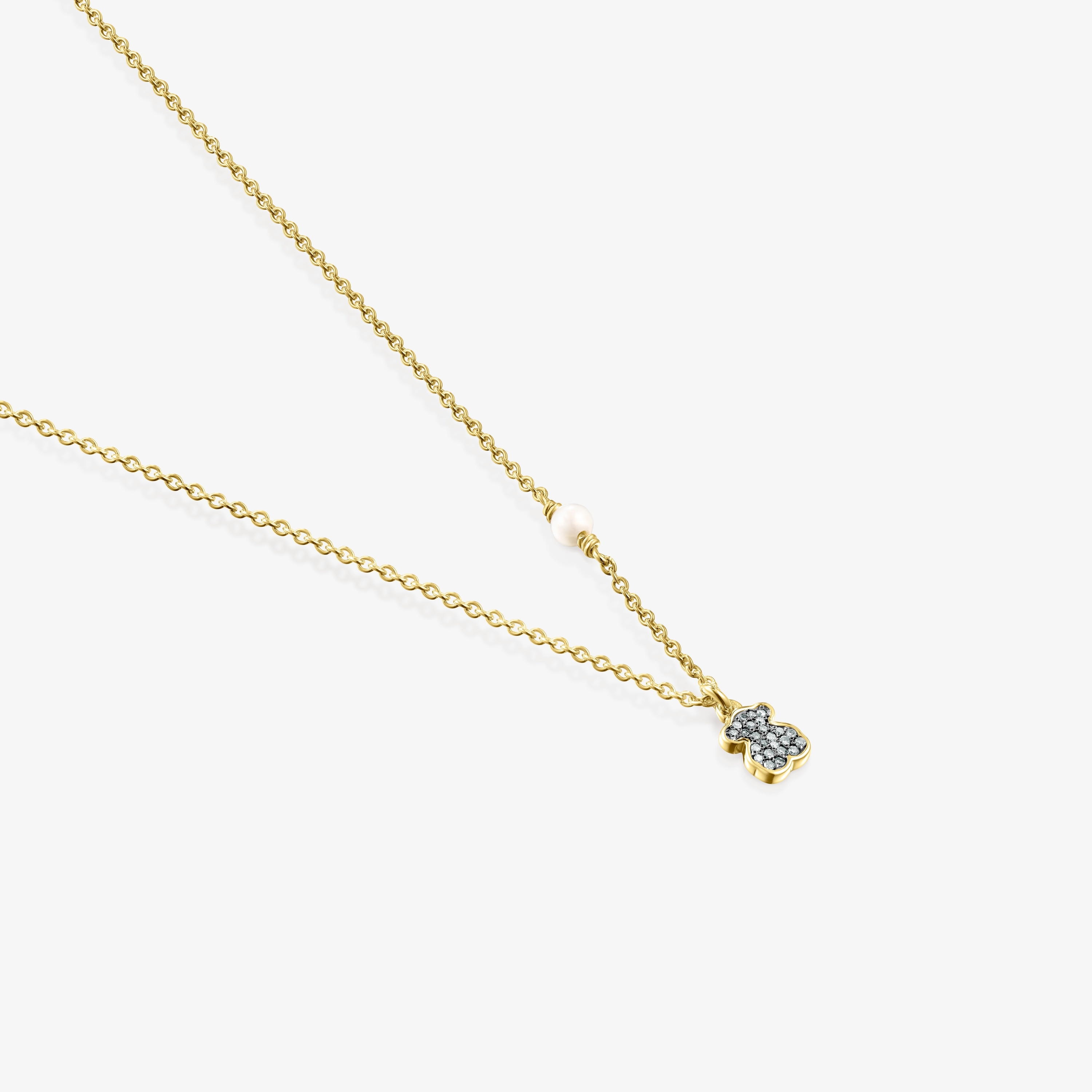 Nocturne bear Necklace in 18K gold vermeil with Diamonds and Pearl