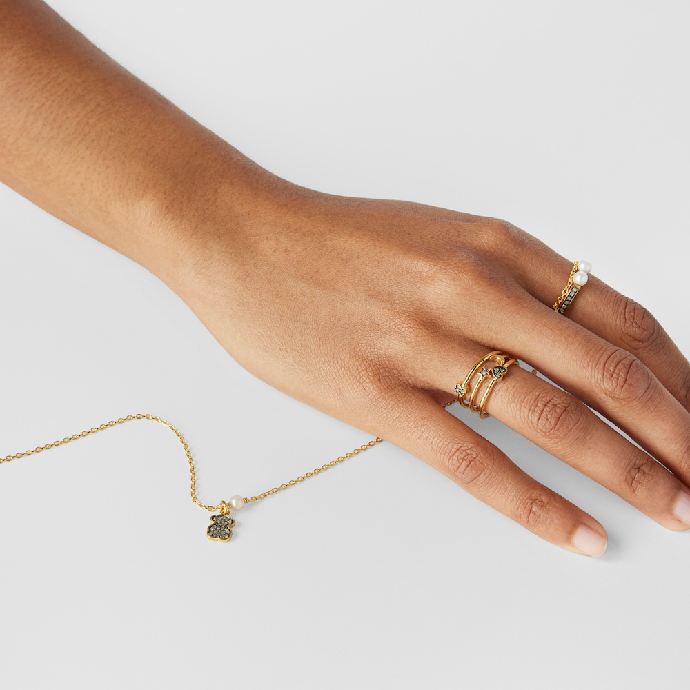 Nocturne bear Necklace in 18K gold vermeil with Diamonds and Pearl