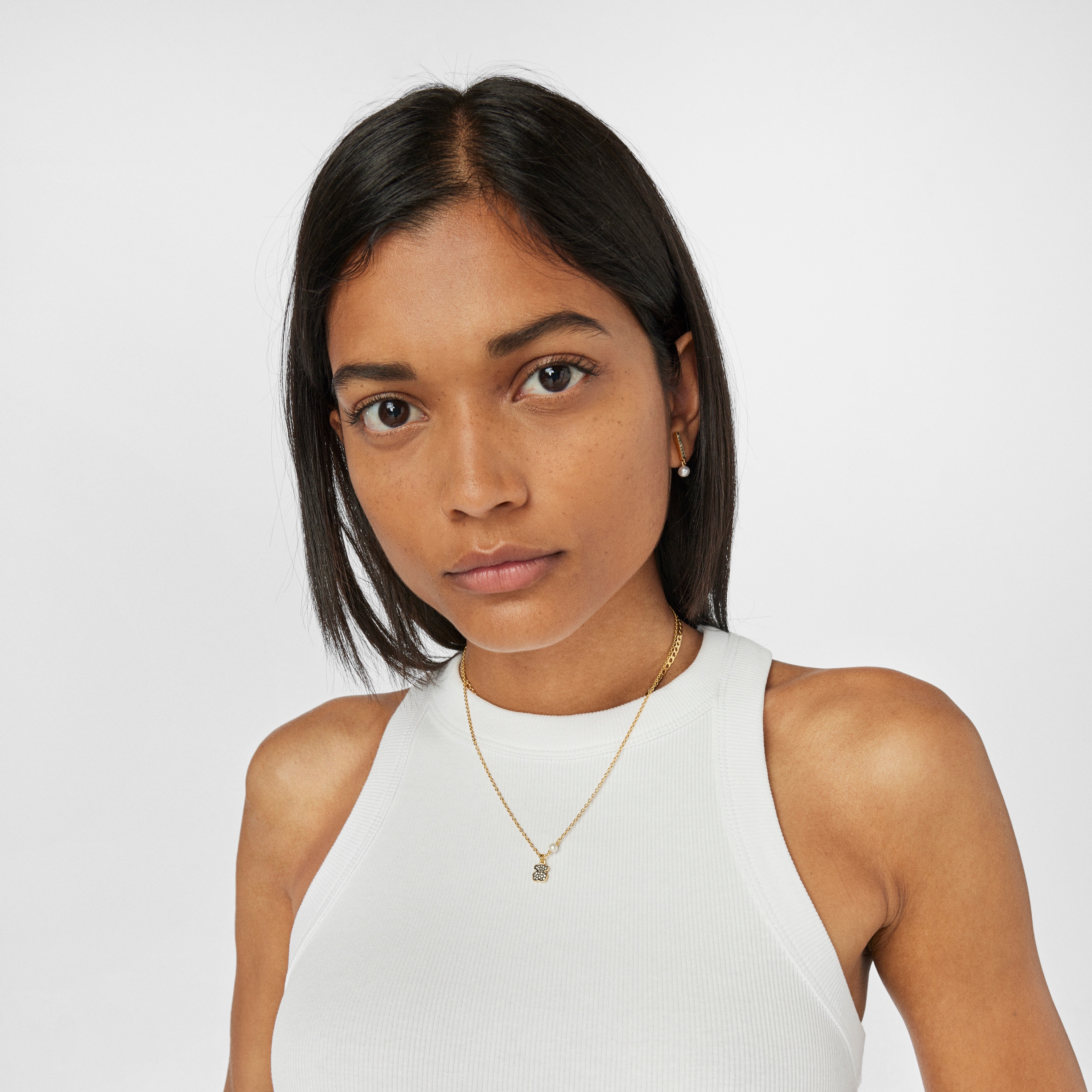 Nocturne bear Necklace in 18K gold vermeil with Diamonds and Pearl