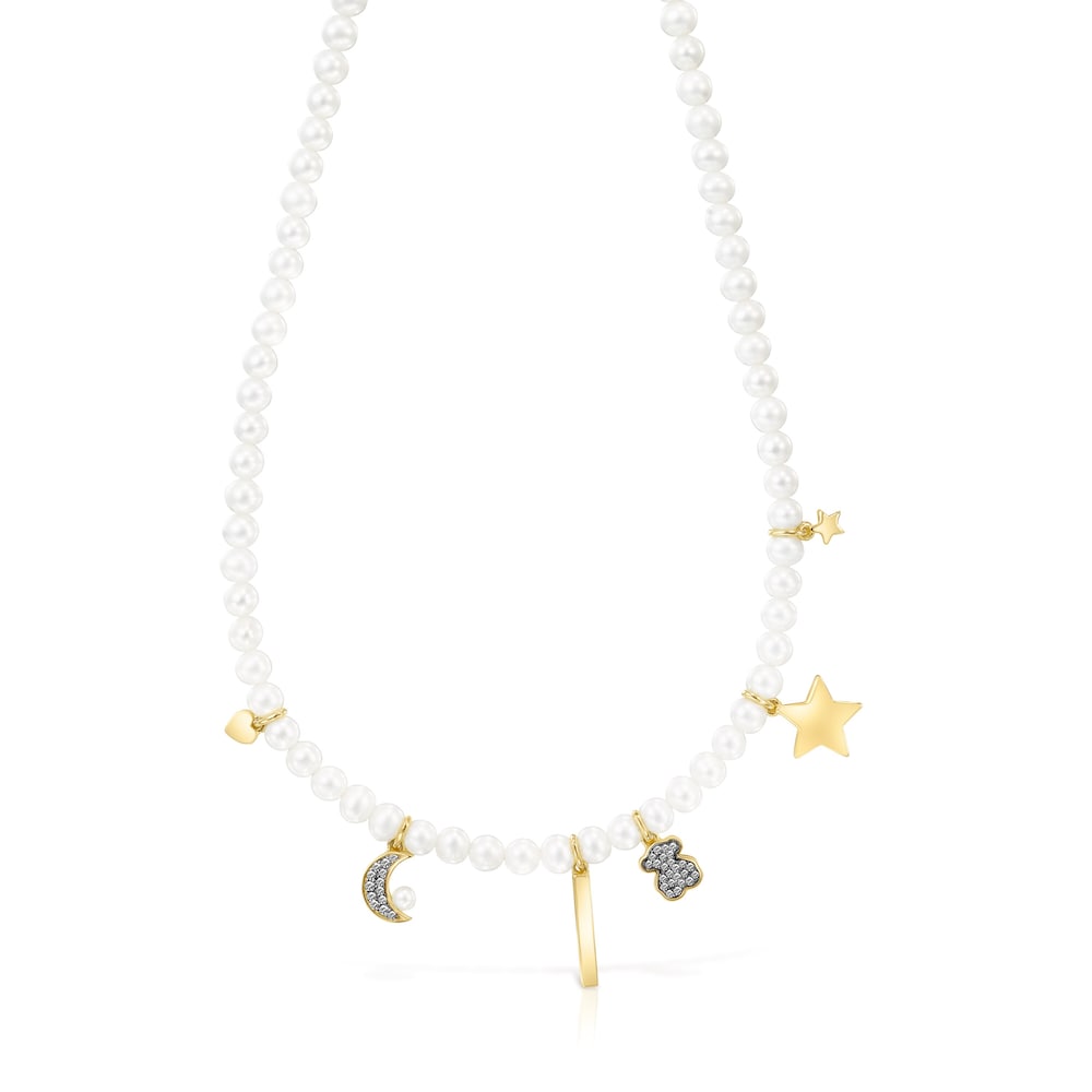 Collar Nocturne de Perlas, Plata con baño de oro 18 kt sobre plata y Diamantes image number 0