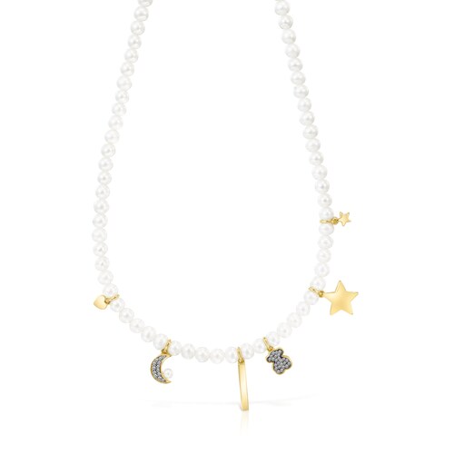 Nocturne Pearl Necklace with Silver Vermeil and Diamonds image number 0